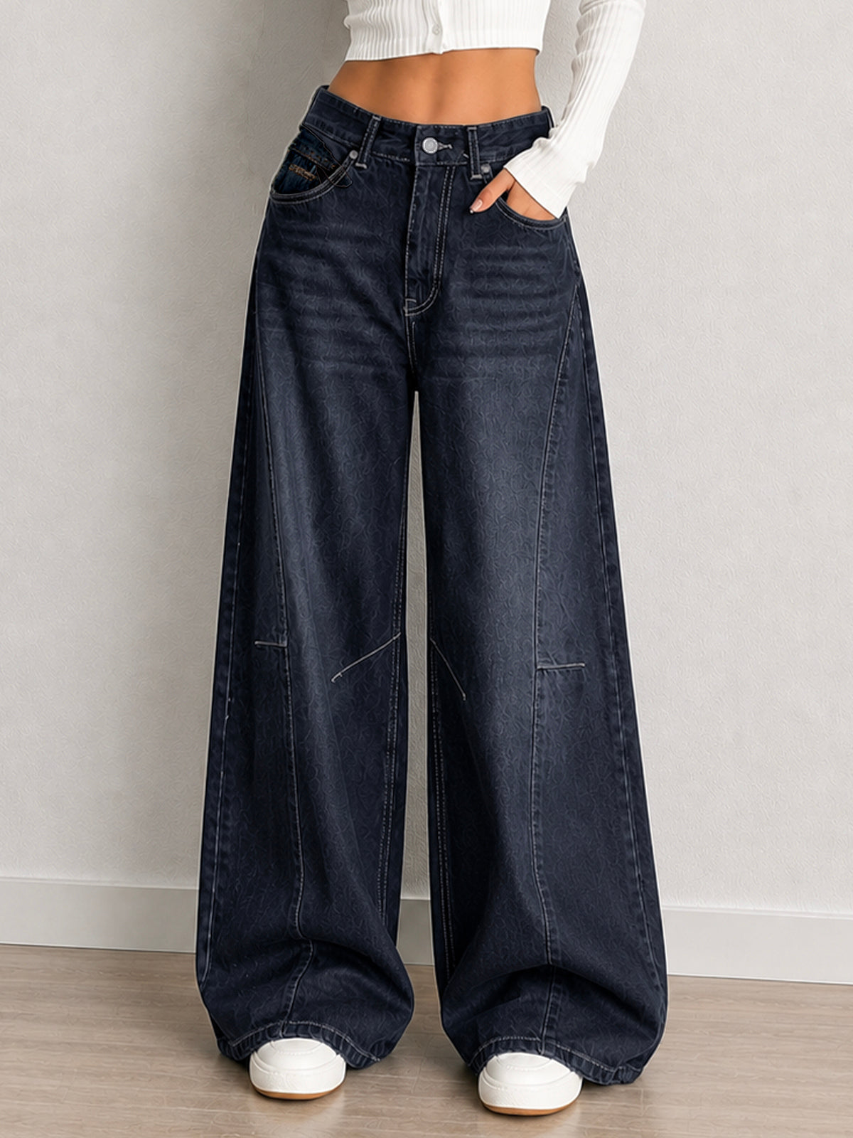 Ash Black Washed Panelled Wide Leg Jeans