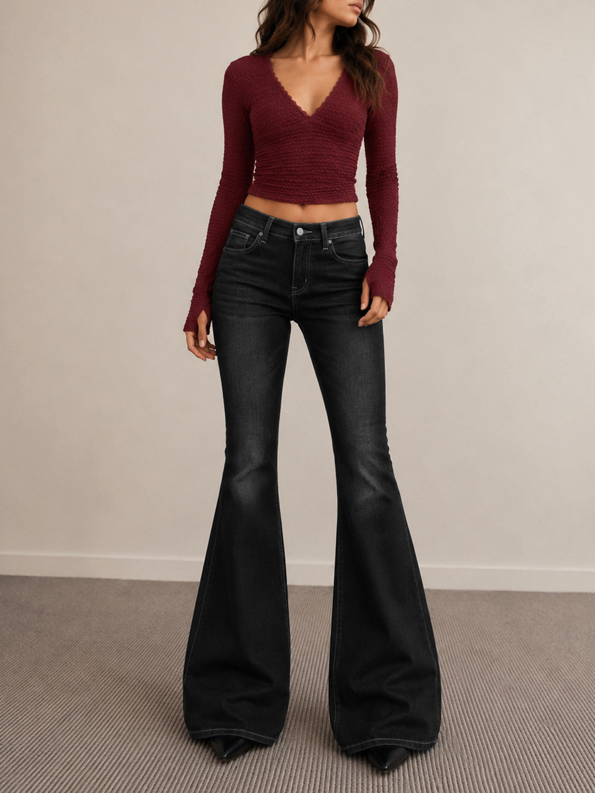 Premium Space Black Washed Bootcut Jeans  