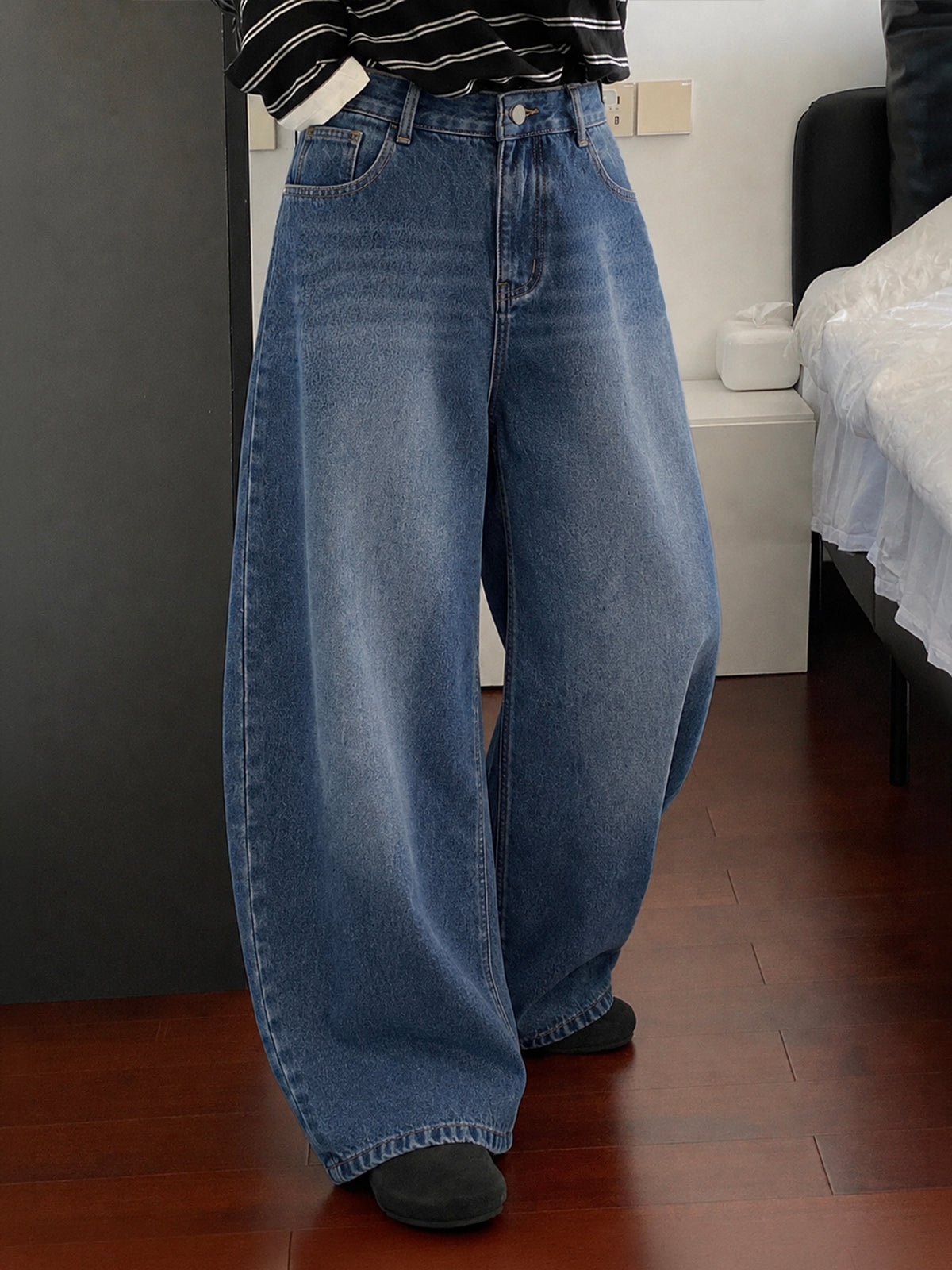 Classic Stone Blue Washed Super Wide Leg Jeans