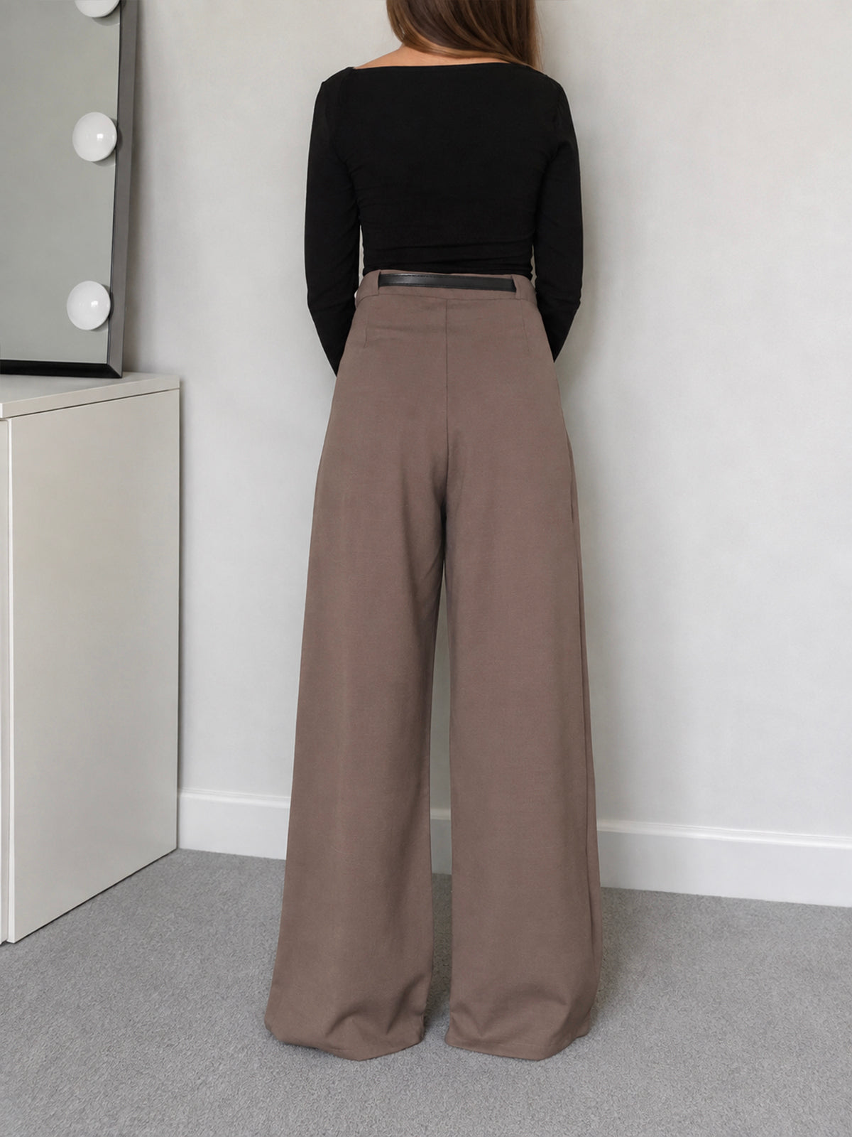 Coffee Brown Belted Korean Pant