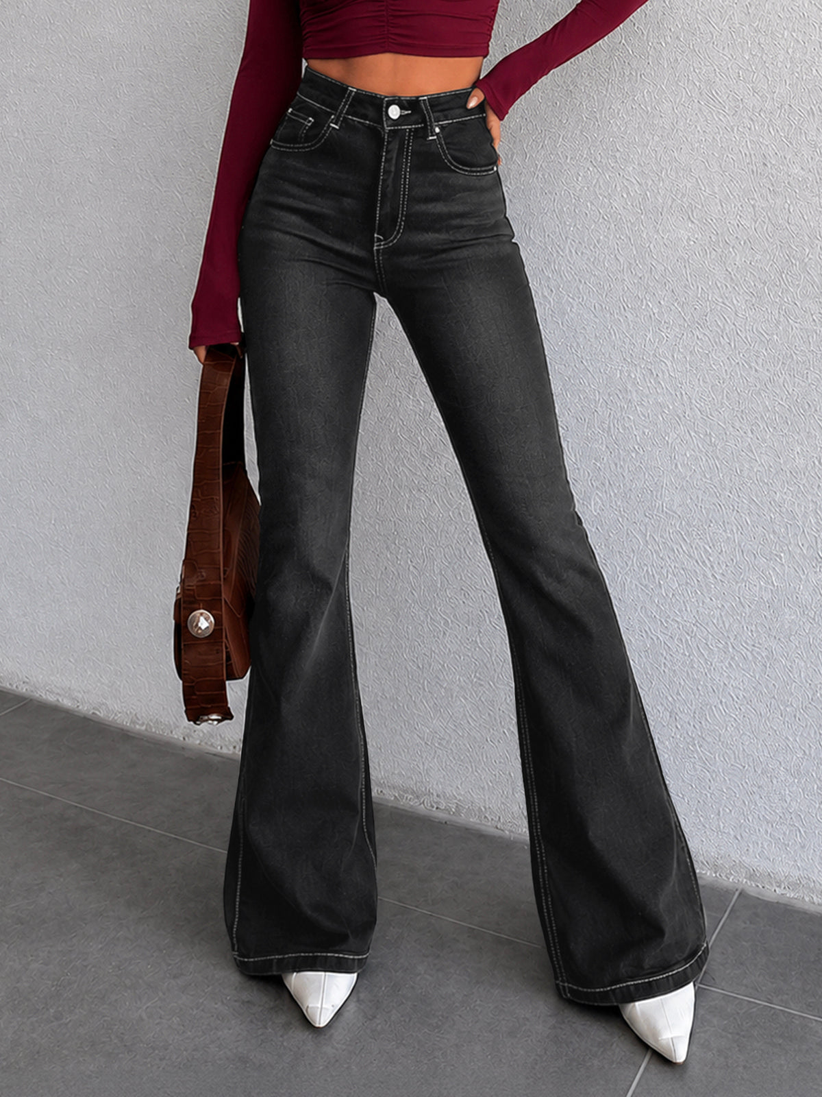 Retro Black Flap Pocket Y2K Bootcut Jeans