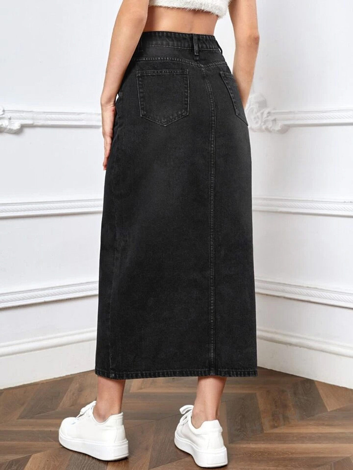 Premium Black Whisker Midi Skirt