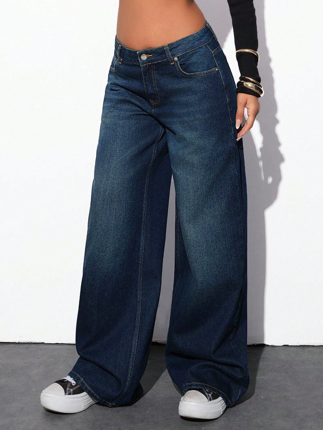 Luxe Cyber Blue Washed Stretchable Wide Leg Jeans