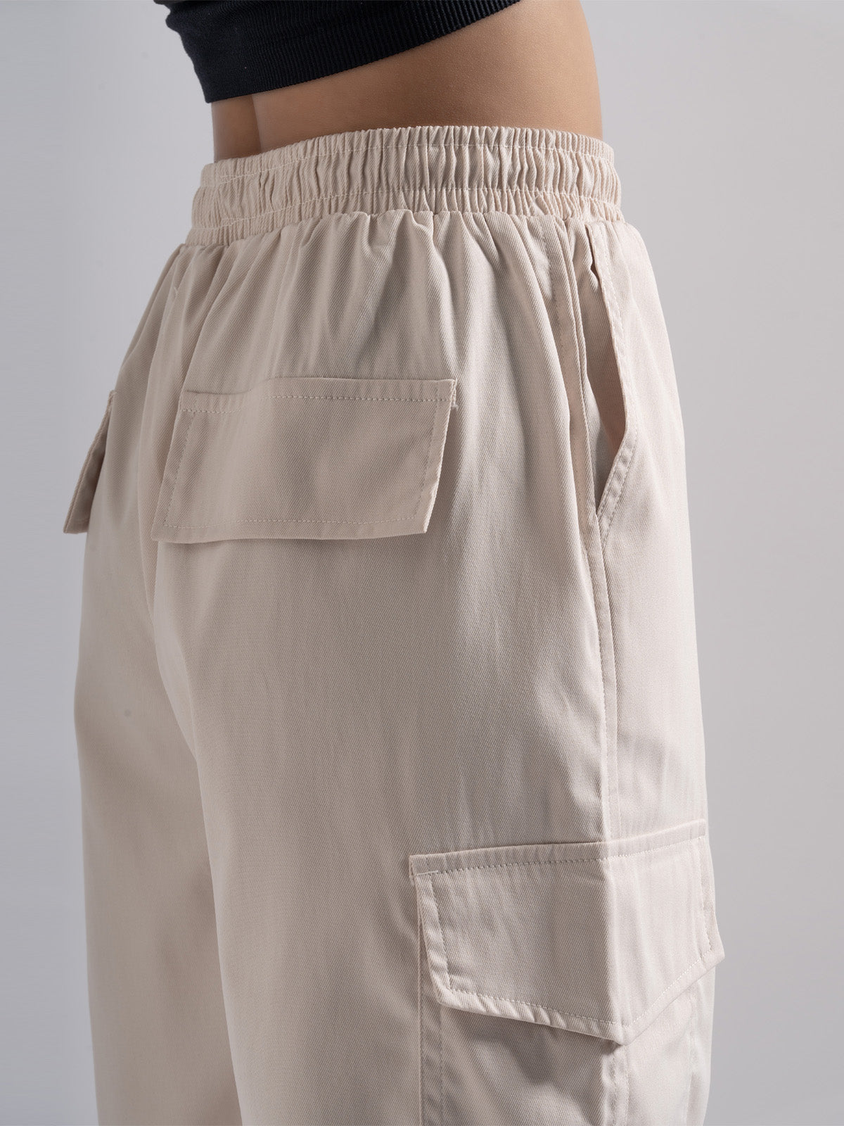 Beige Twill Cotton Parachute Pants