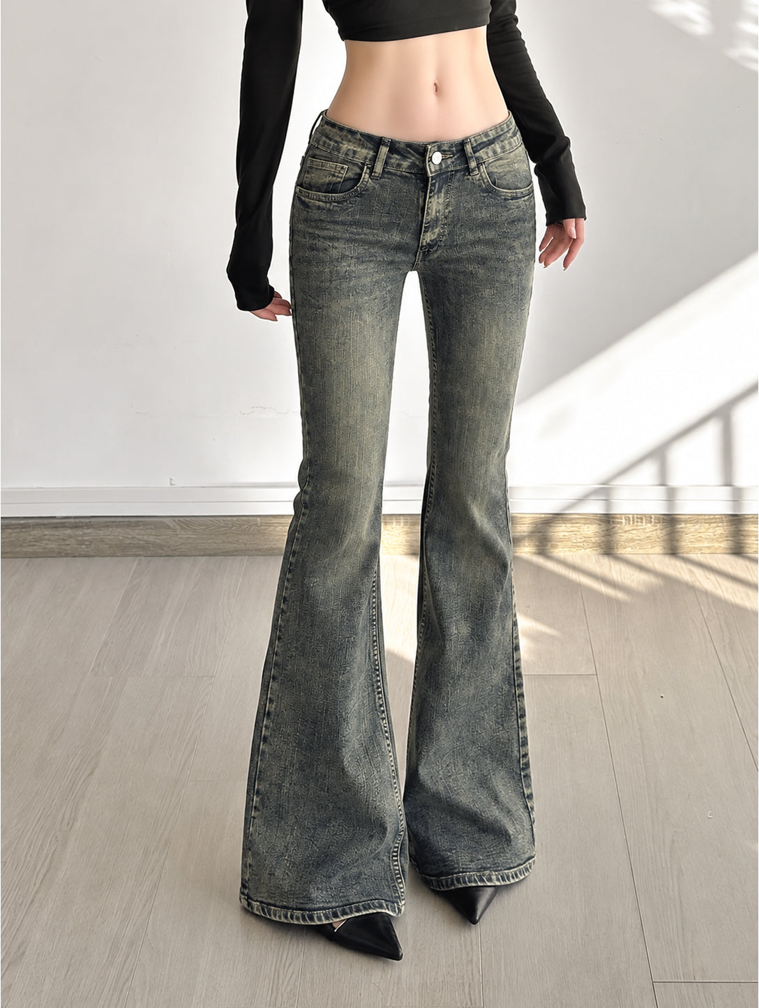 Dusty Blue Washed Y2K  Bootcut Jeans