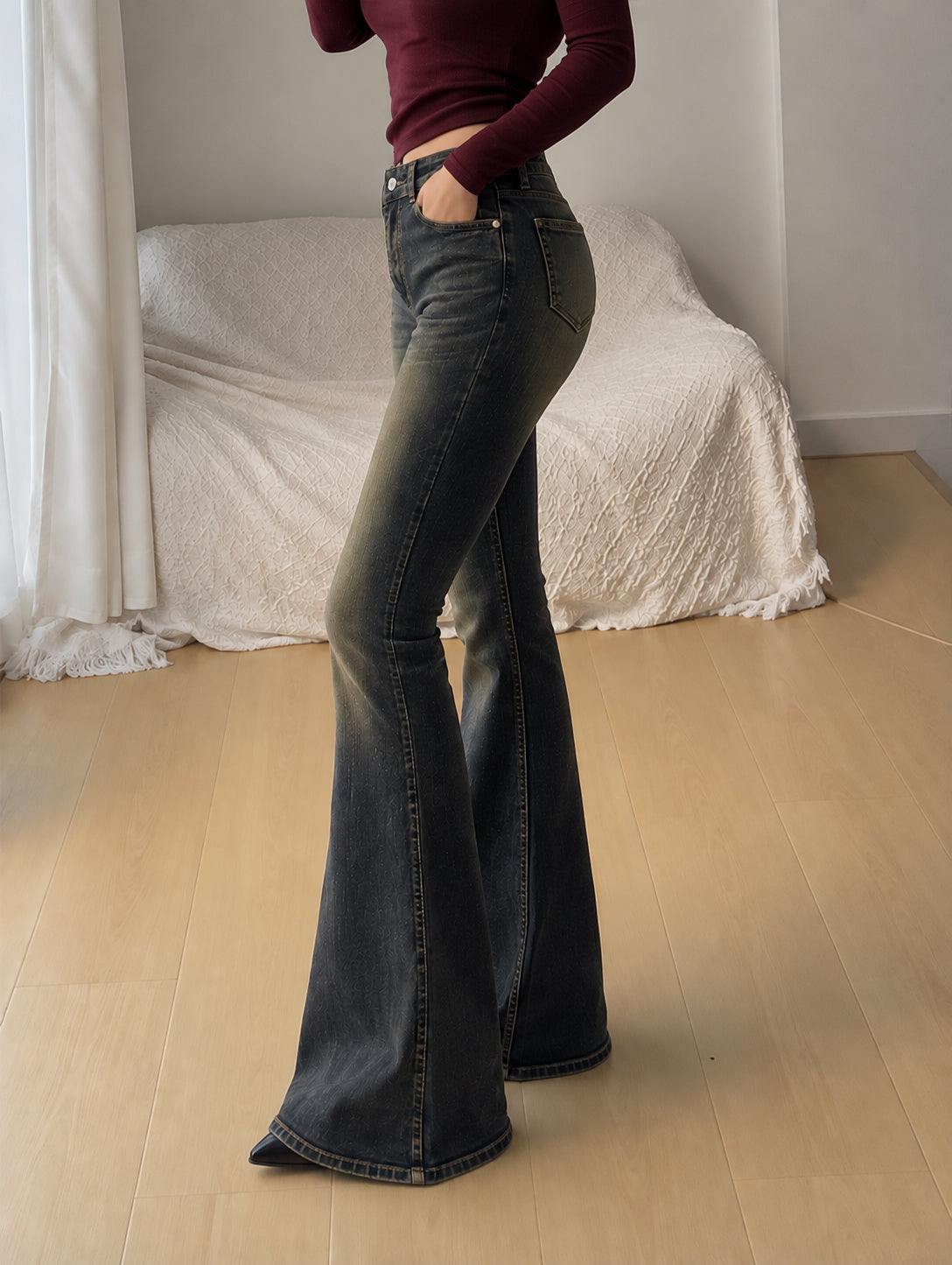 Retro Blue Washed Bootcut Jeans