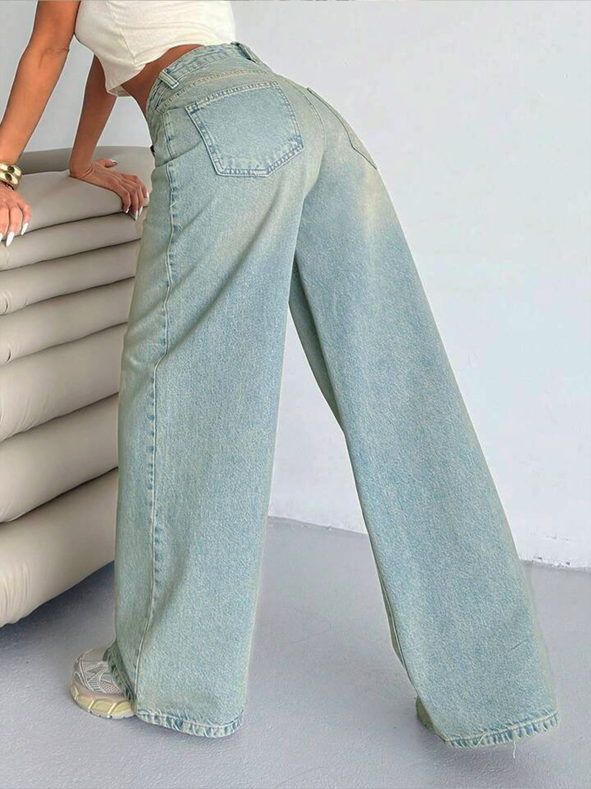 Arctic Blue Tinted Low Waist Wide Leg Jeans