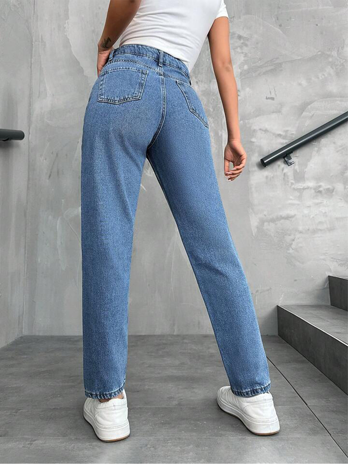 Stone Blue High Waist Mom Fit Jeans
