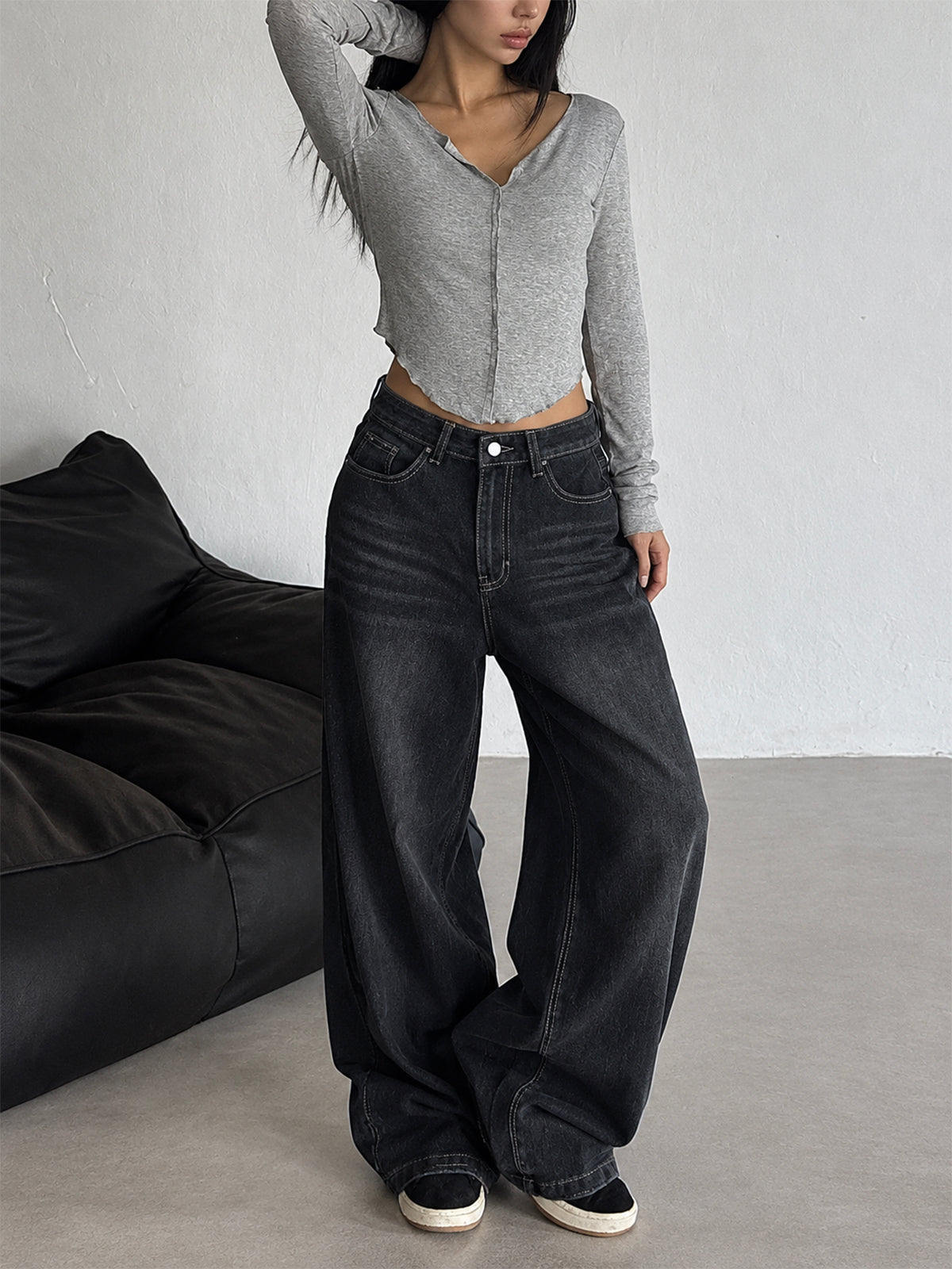 Graphite Black Washed Wide Leg Jeans