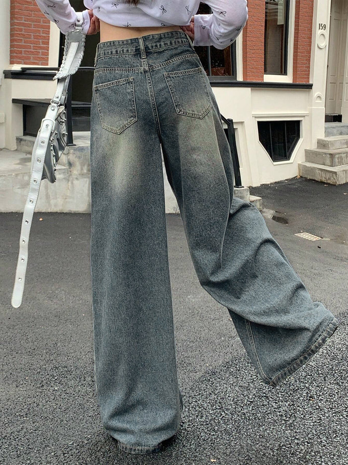 Aurora Blue Washed Super Wide Leg Jeans