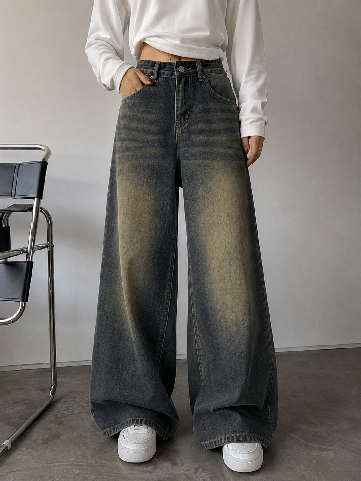 Misty Graphite Blue Washed Super Wide Leg Jeans