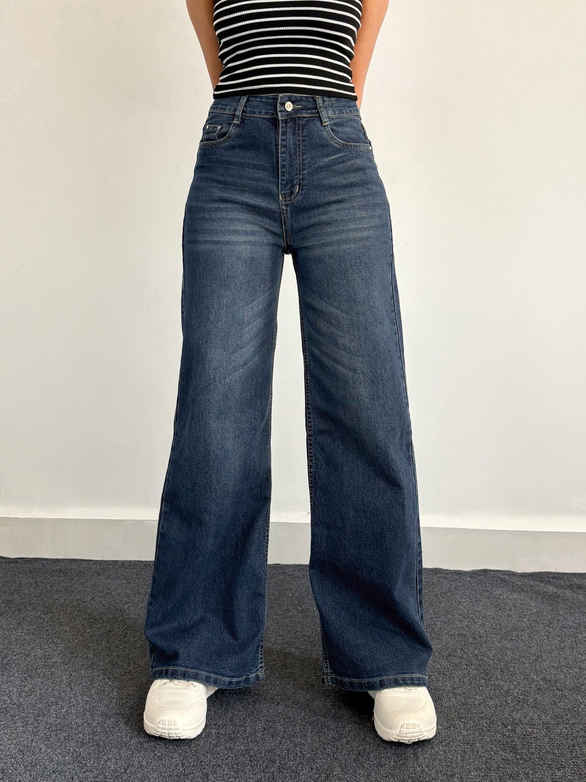 Luxe Vintage Blue Cat Whisker Stretchable Super Wide Leg Jeans