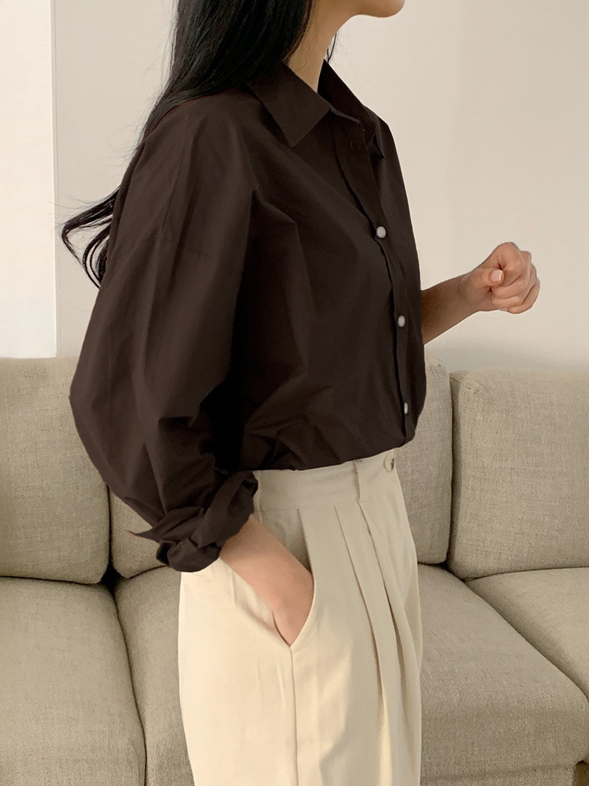 Chocolate Brown Oversized Poplin Shirt