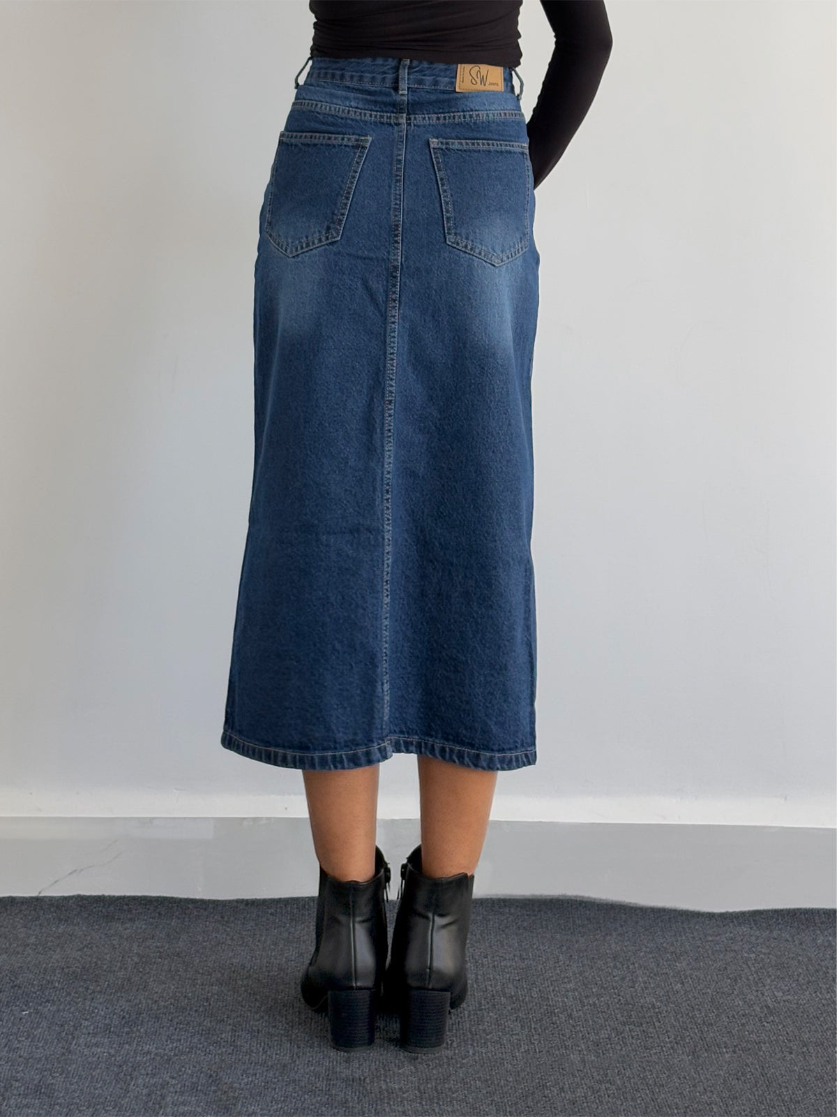 Premium Dark Blue Whisker Midi Skirt