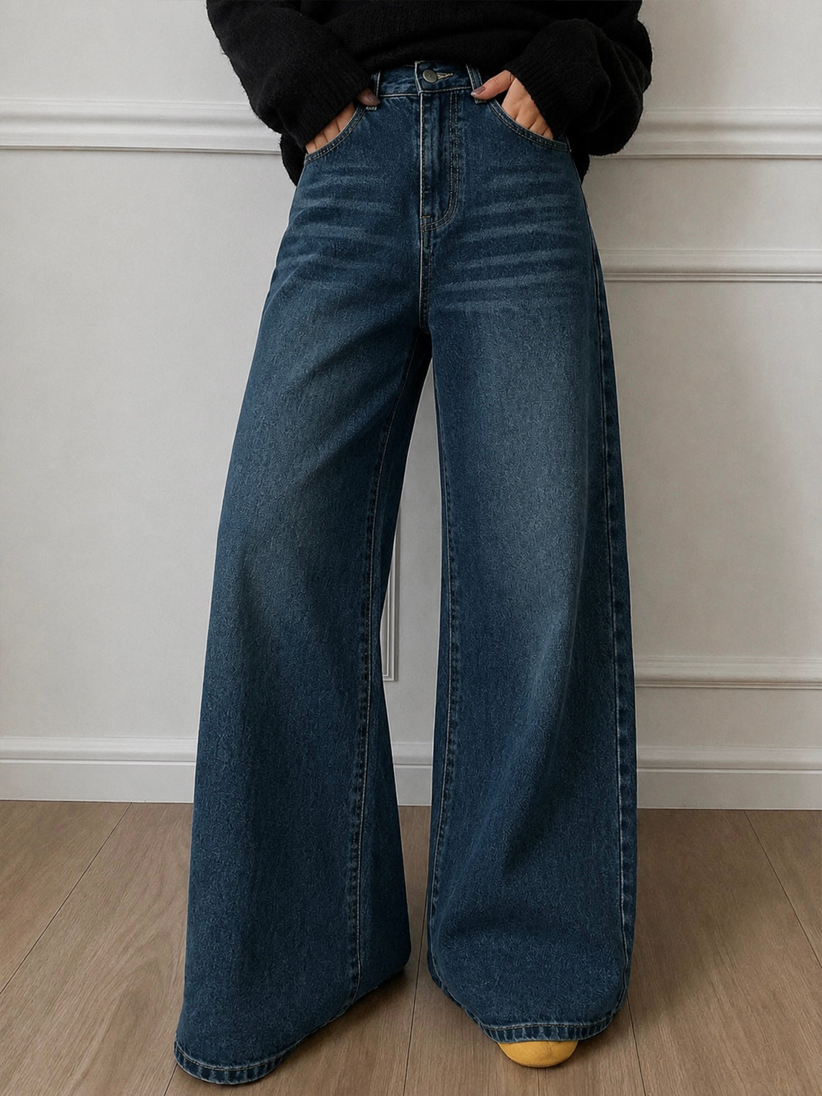 Winter Blue Whisker Super Wide Leg Jeans