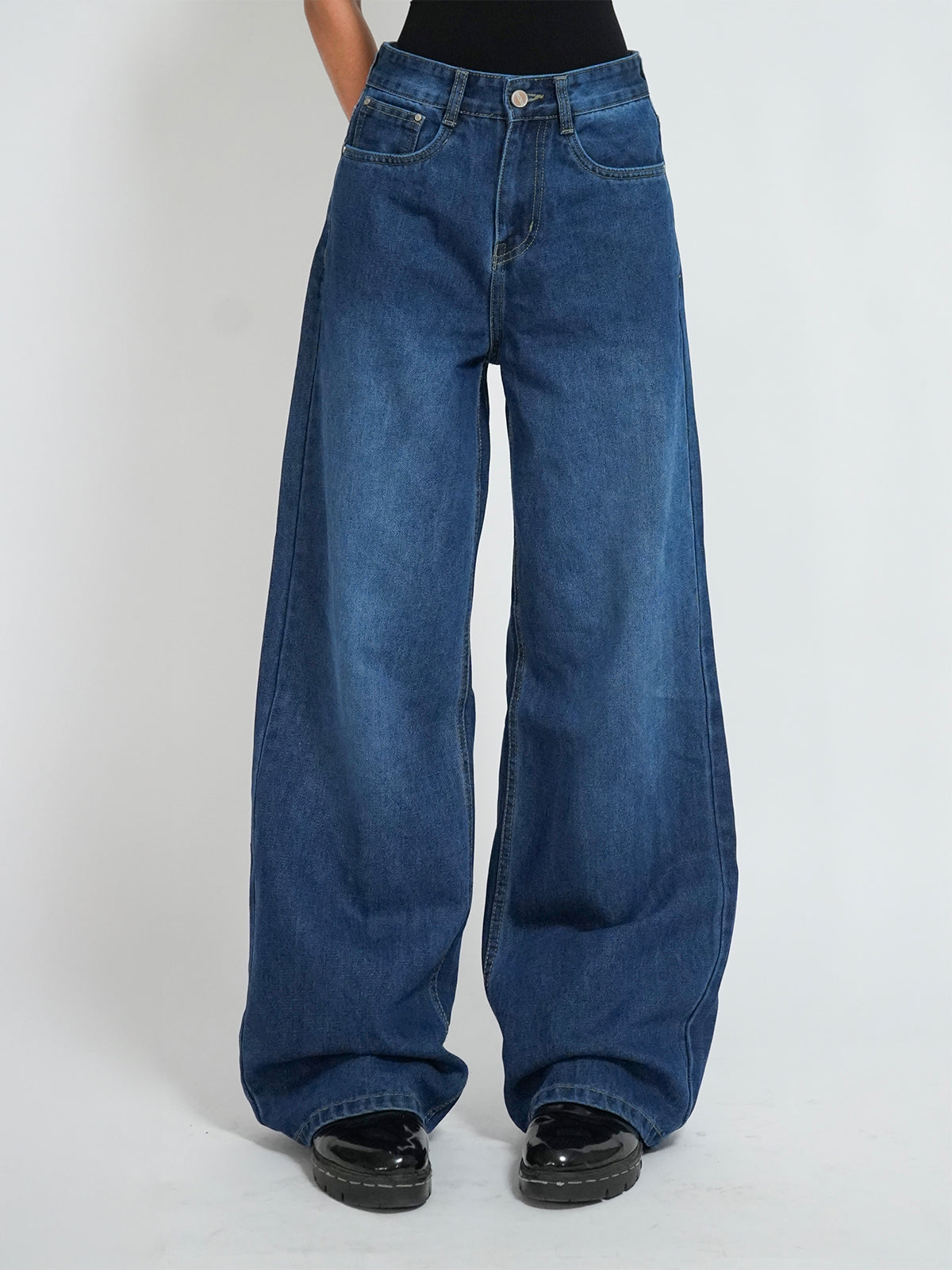 Classic Blue Washed Wide Leg Jeans