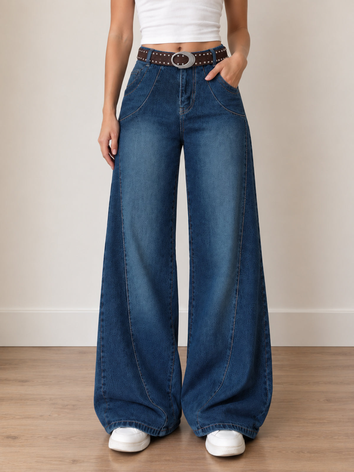 Dive Blue Panelled Super Wide Leg Jeans
