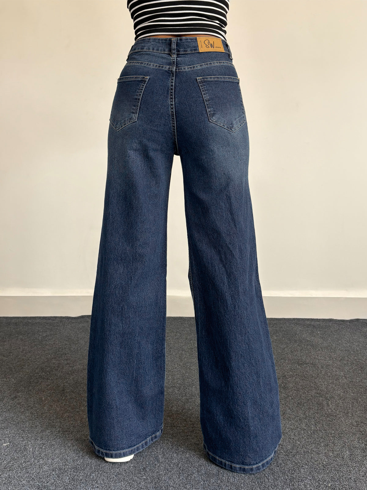 Luxe Vintage Blue Cat Whisker Stretchable Wide Leg Jeans