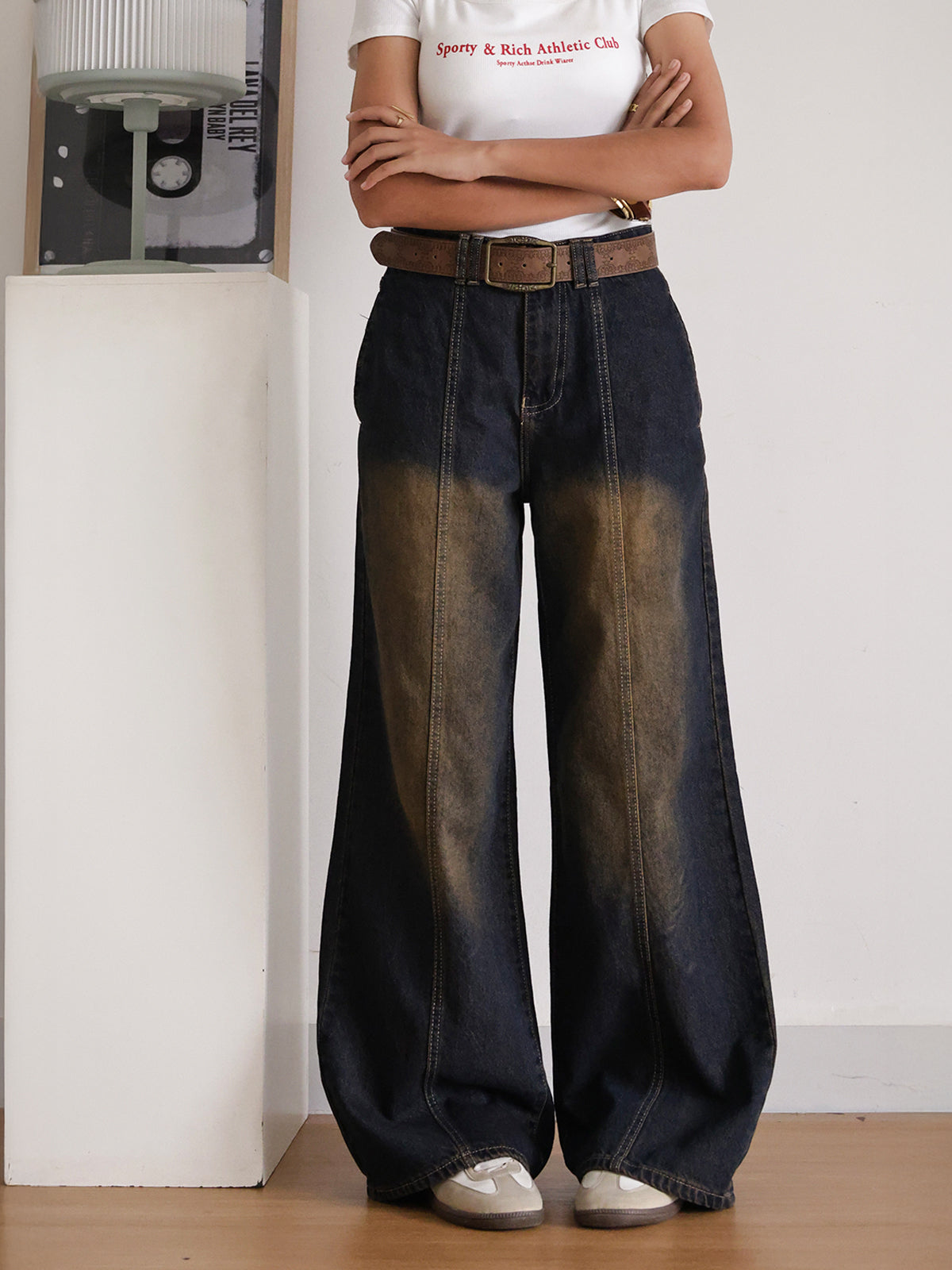 Riva Blue Panelled Super Wide Leg Jeans