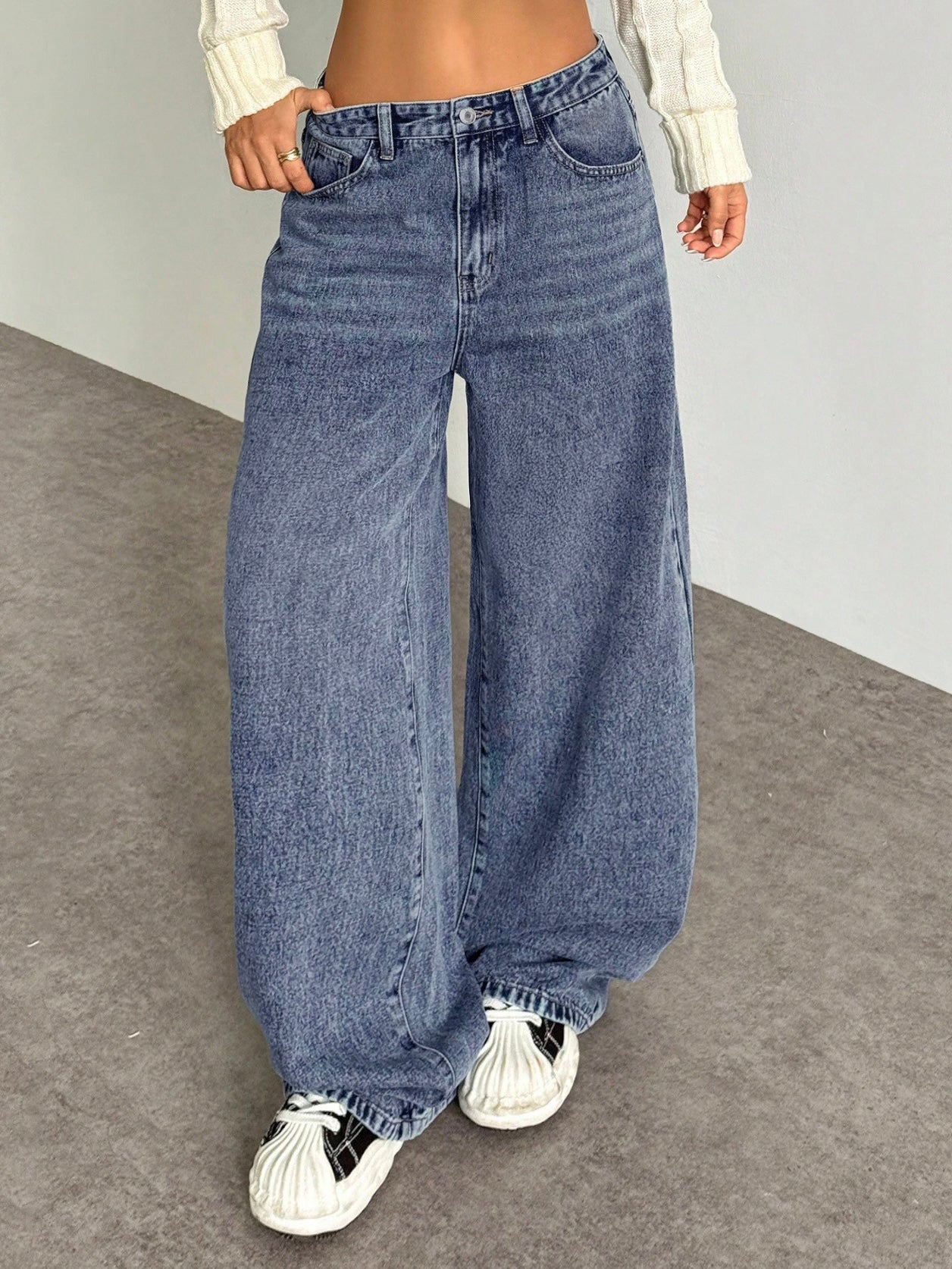 Dusty Cloud Blue Whisker Super Wide Leg Jeans
