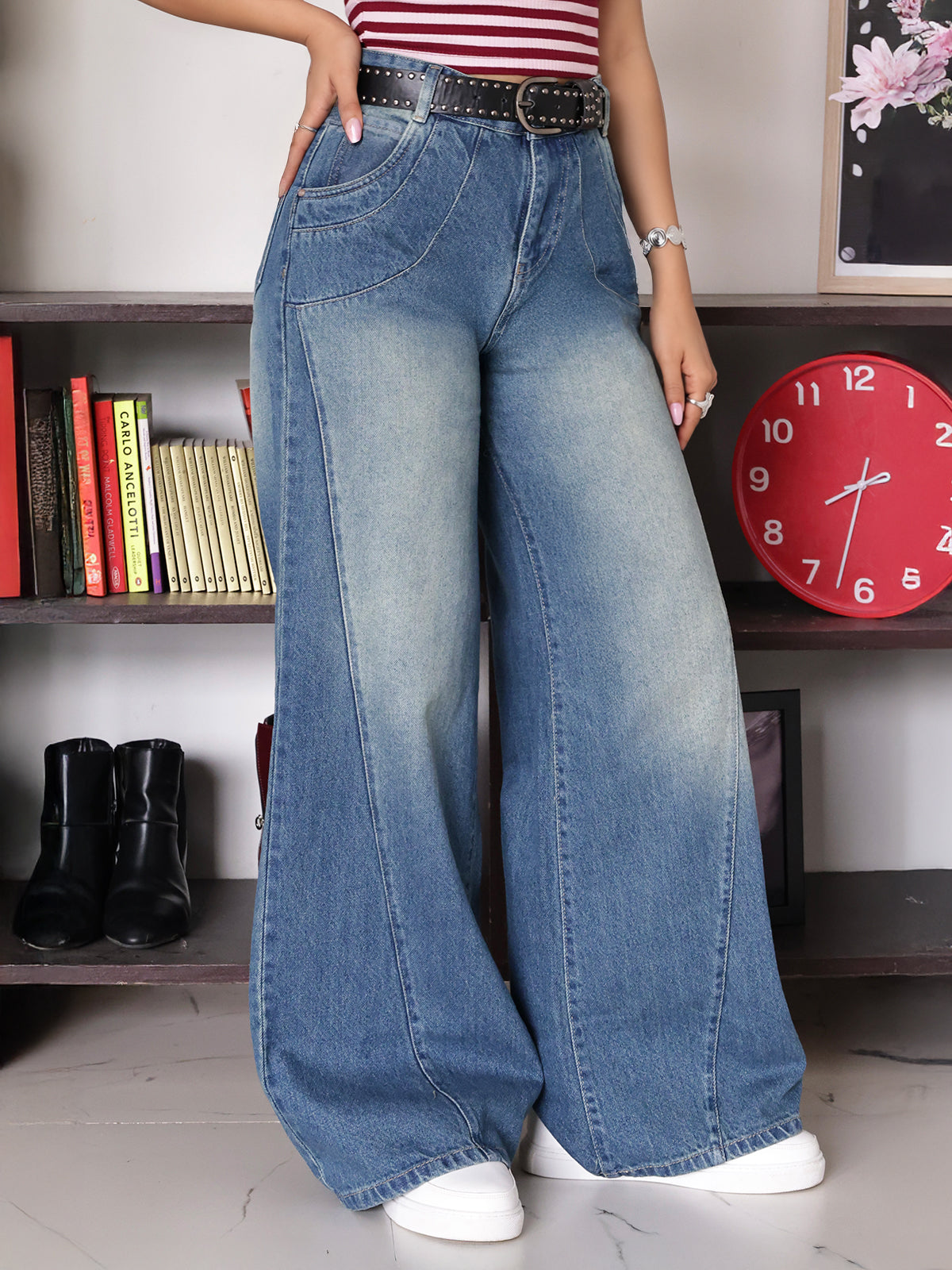 London Blue Panelled Super Wide Leg Jeans