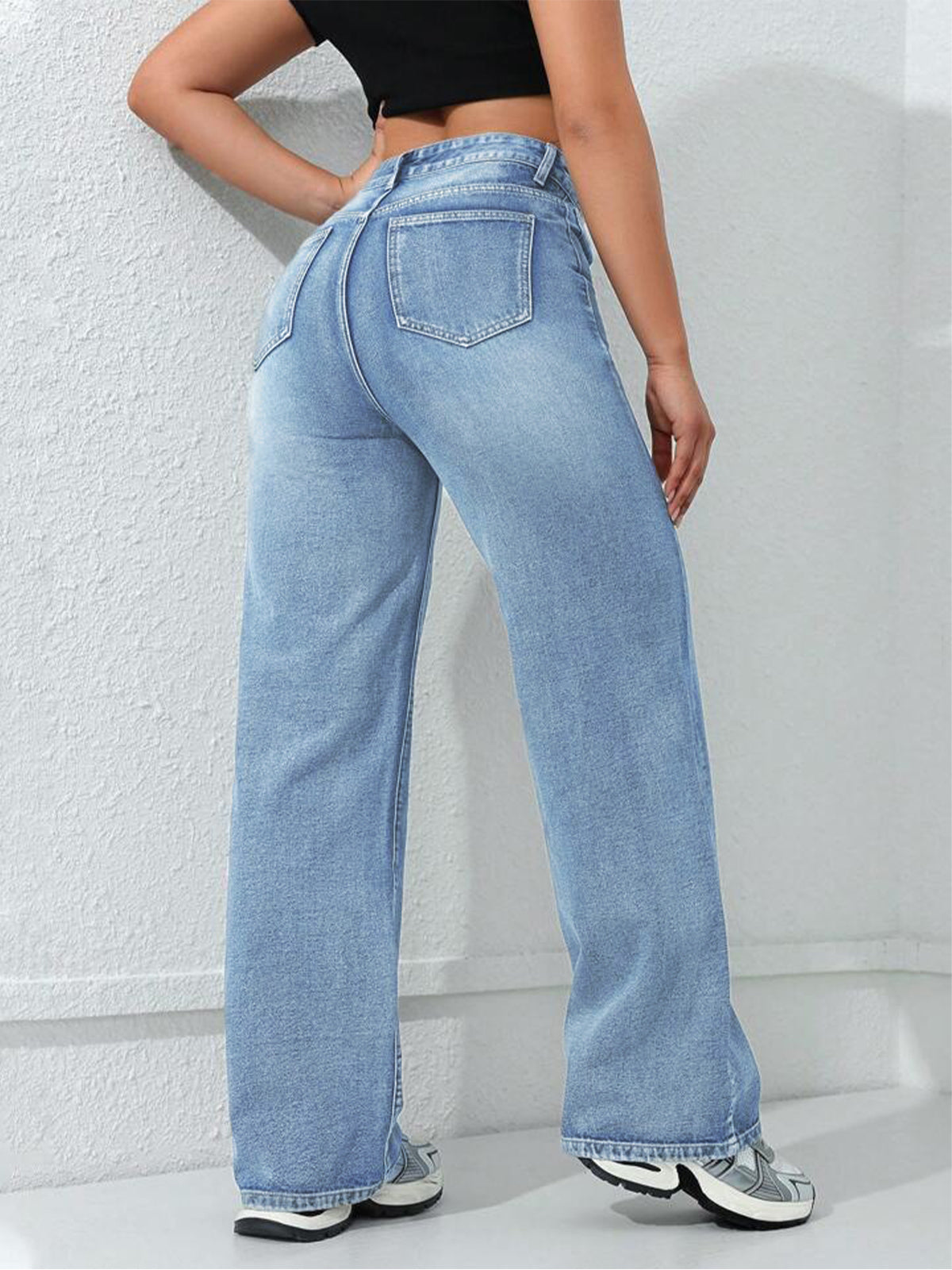 Stone Blue Whisker Straight Fit  Jeans