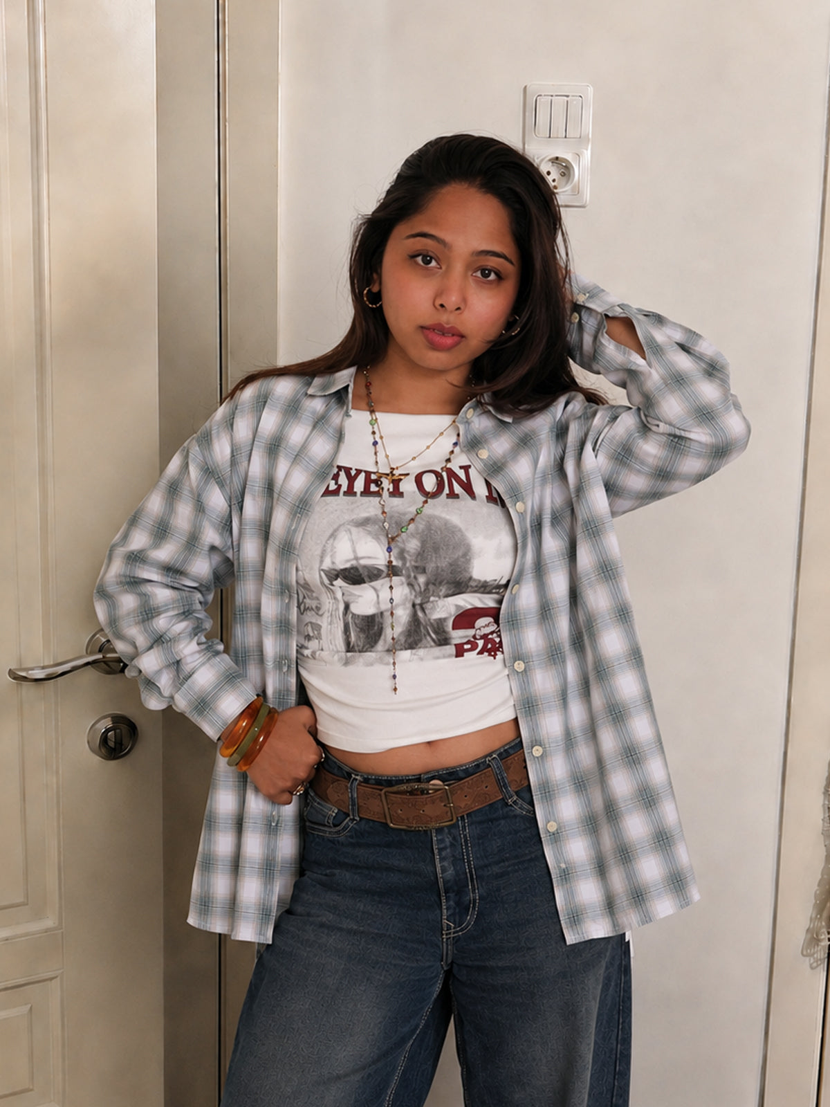 Sage Green Plaid Oversized Shirt