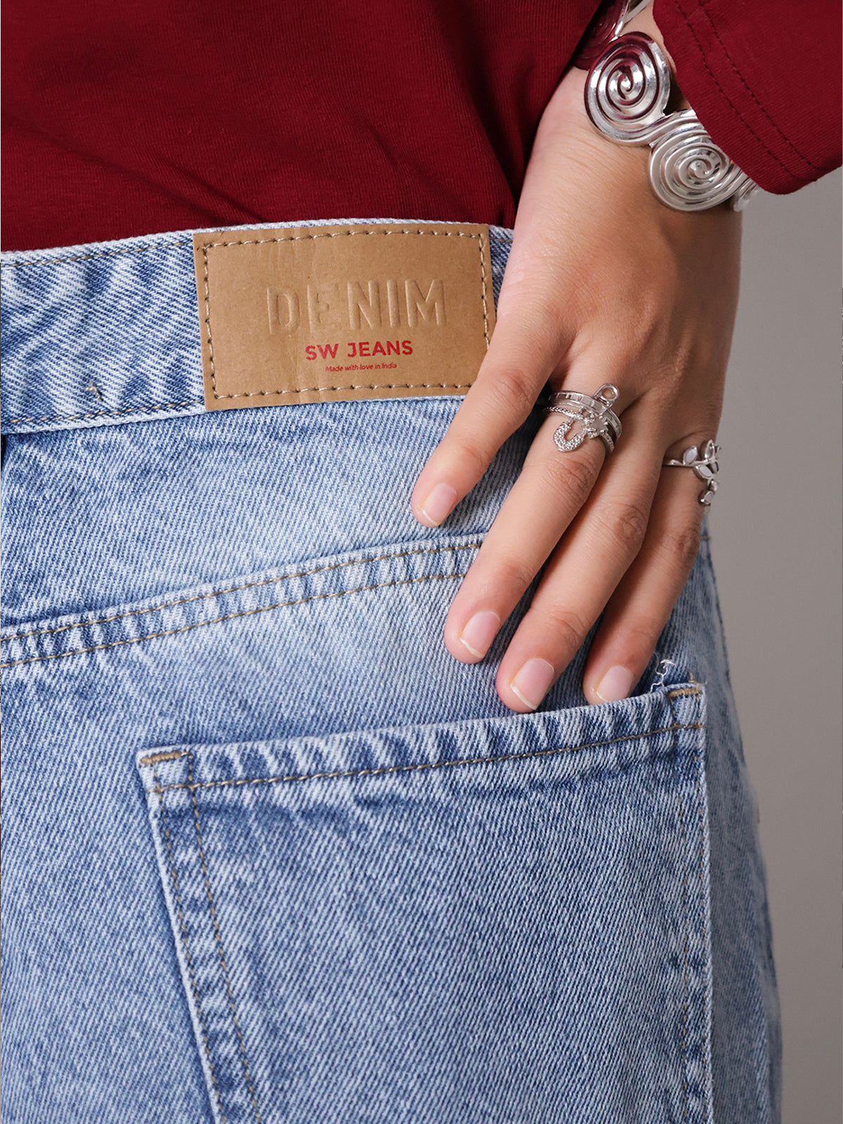 Clover Blue Panelled Super Wide Leg Jeans