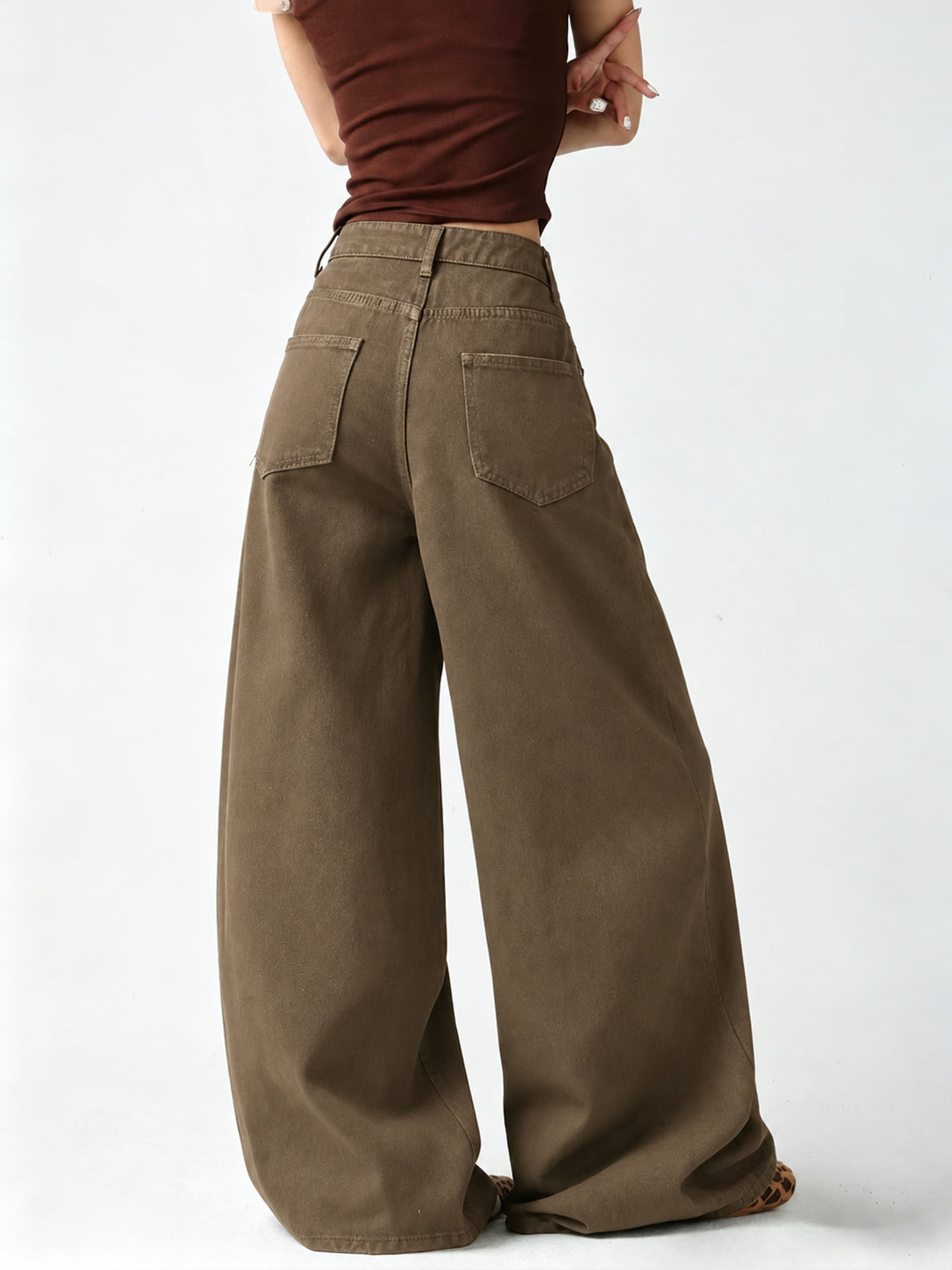 Walnut Brown Washed Wide Leg Jeans