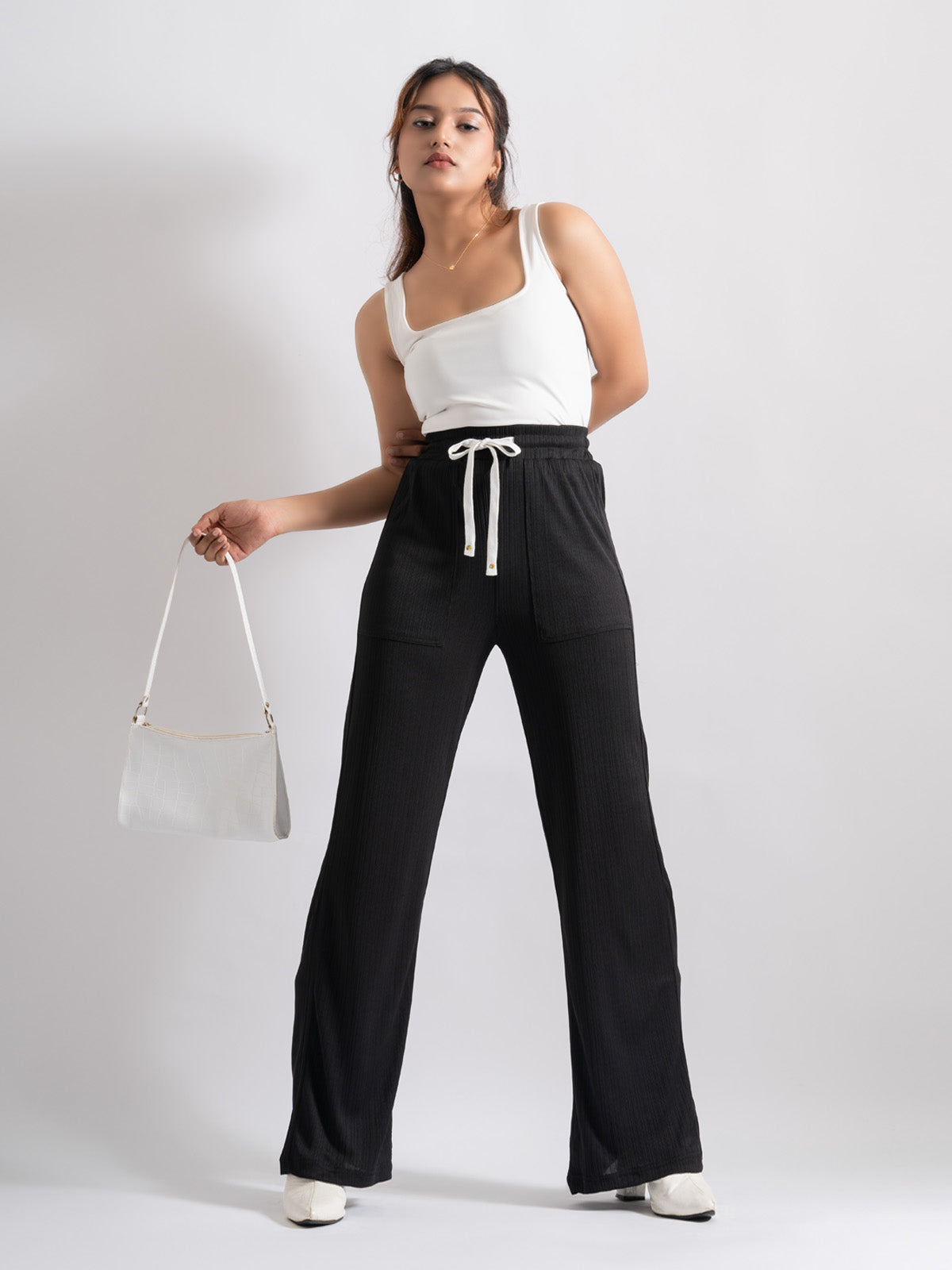 Black Ribbed Comfy Drawstring Pants