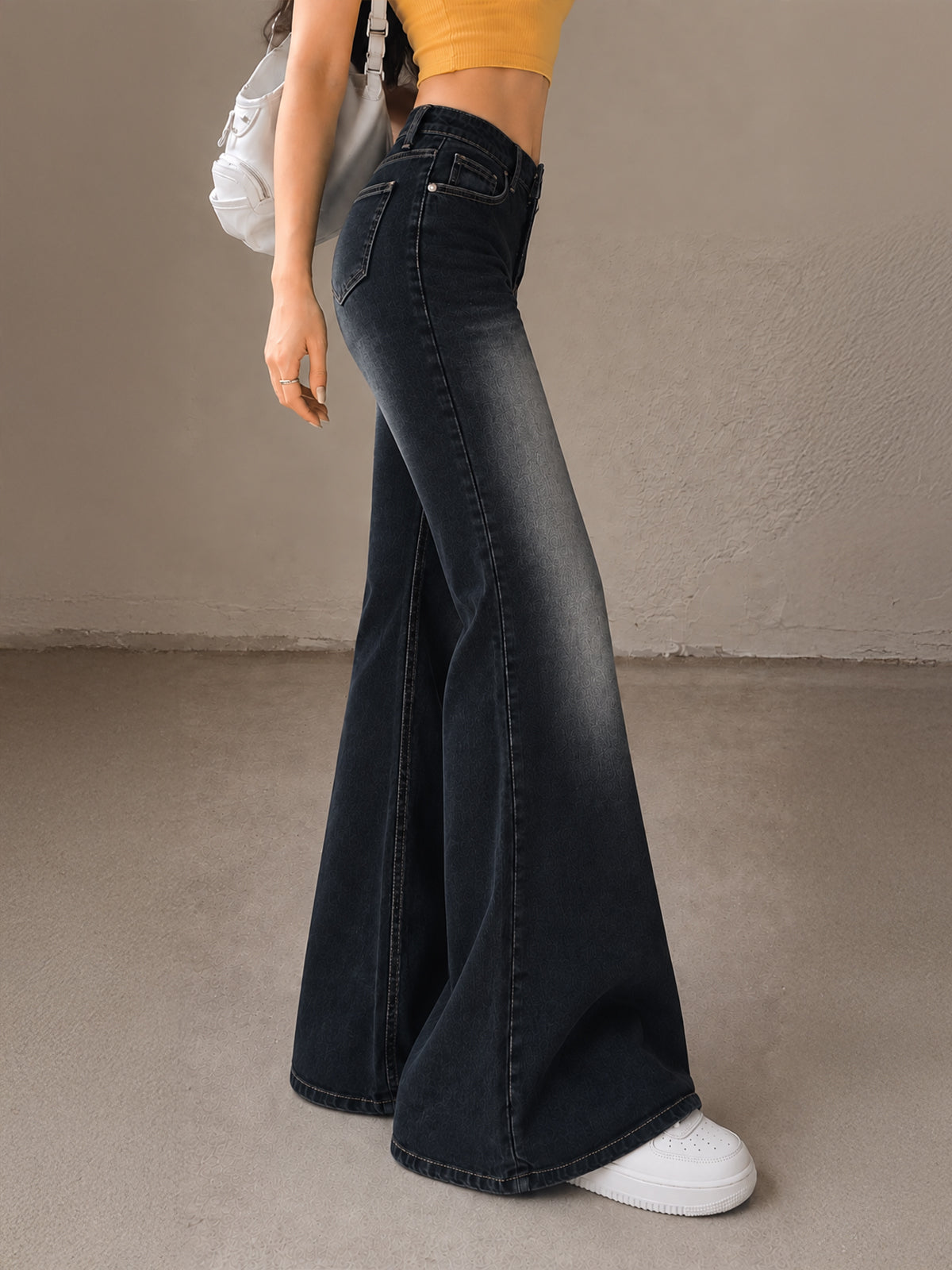 Sleek Black Washed Bell Bottom Jeans