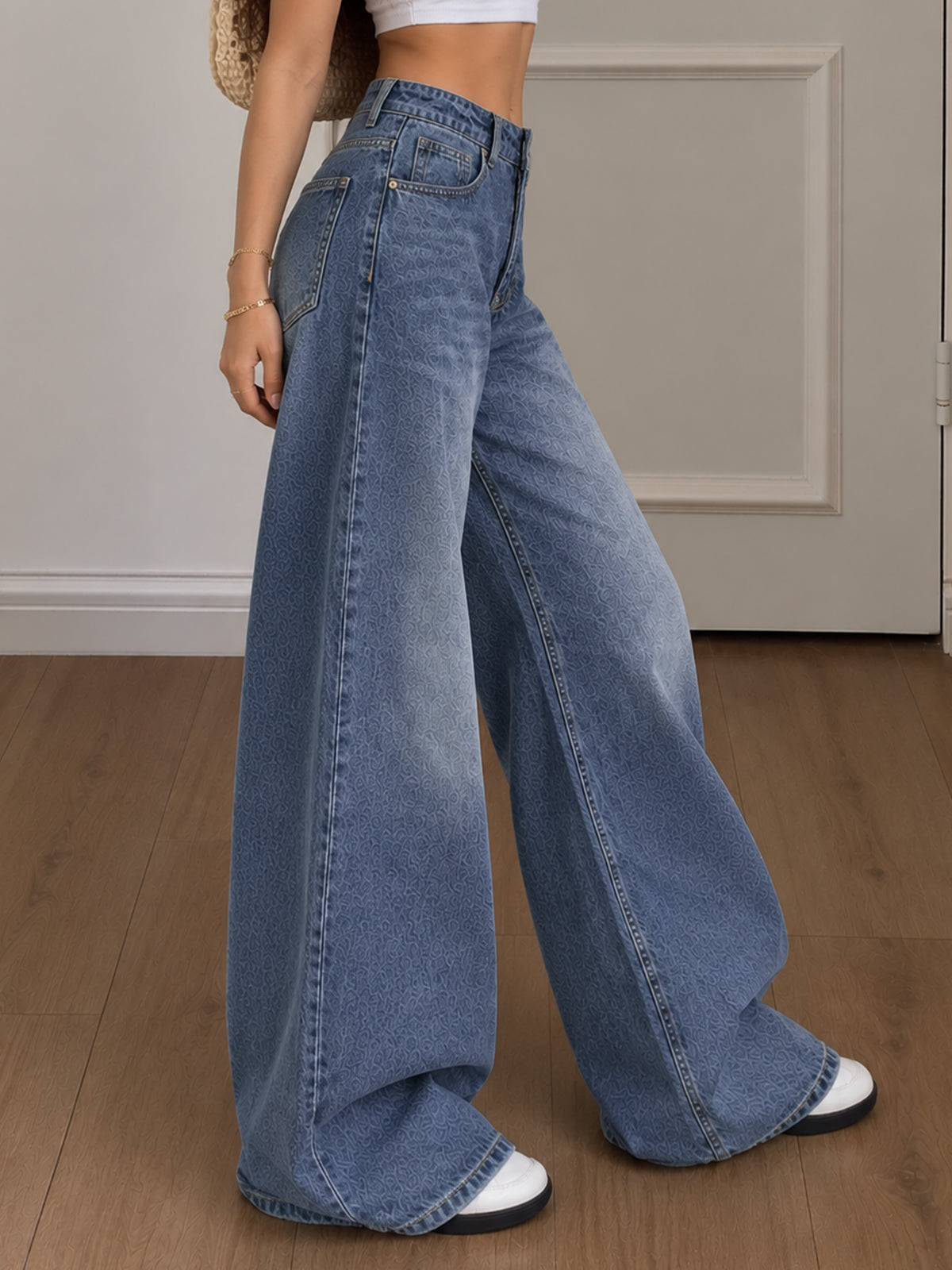 Nova Blue Whisker Wide Leg Jeans