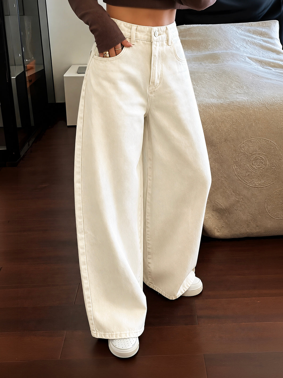Vanilla Beige Wide Leg Jeans