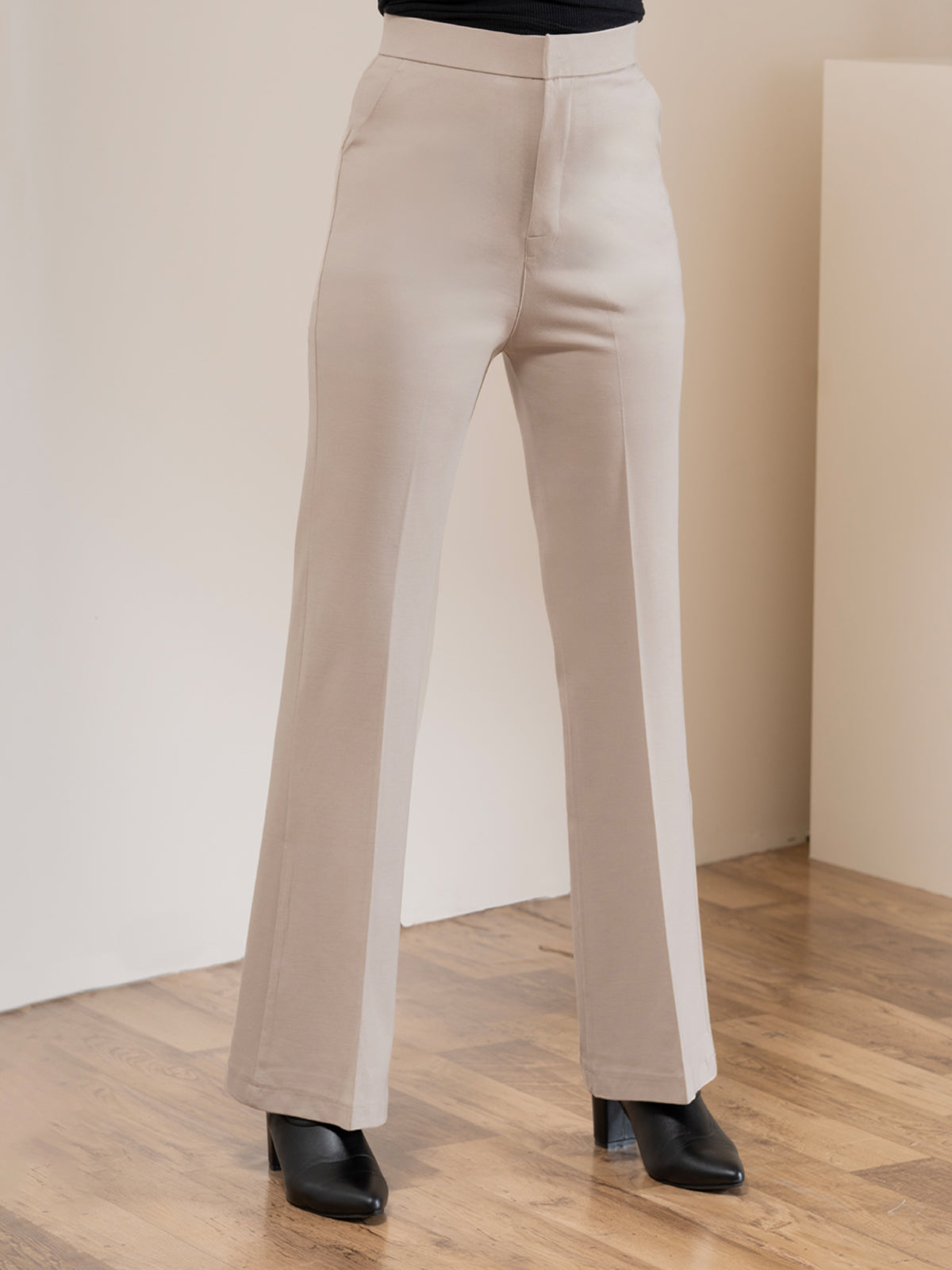 Luxe Beige Bootcut Korean Pants