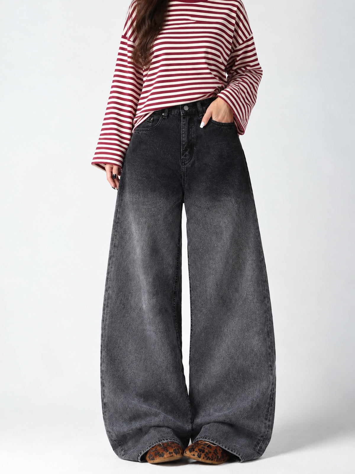 Aurora Black Ombre Washed Super Wide Leg Jeans