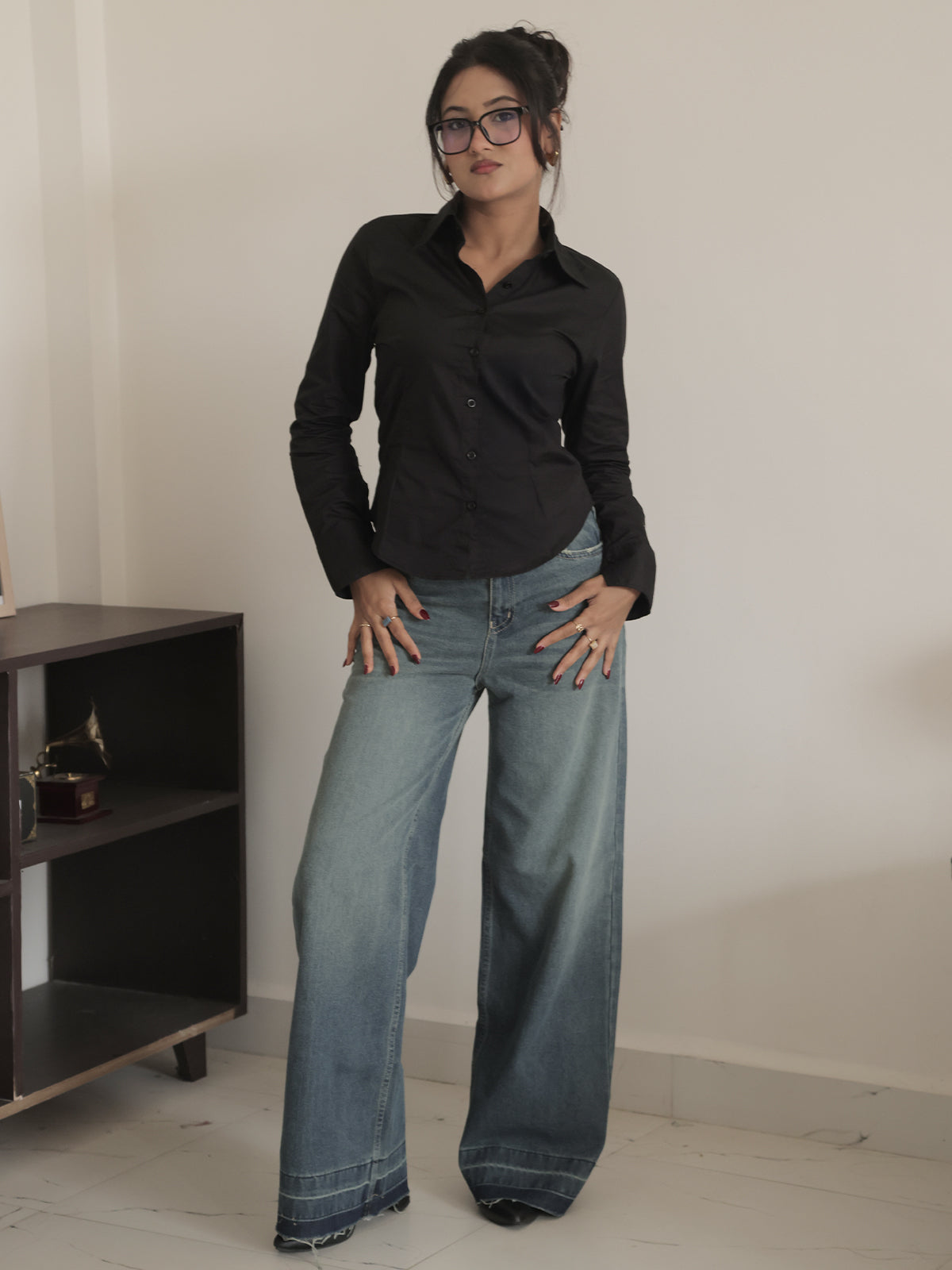 Black Long Sleeve Y2K Fitted Shirt