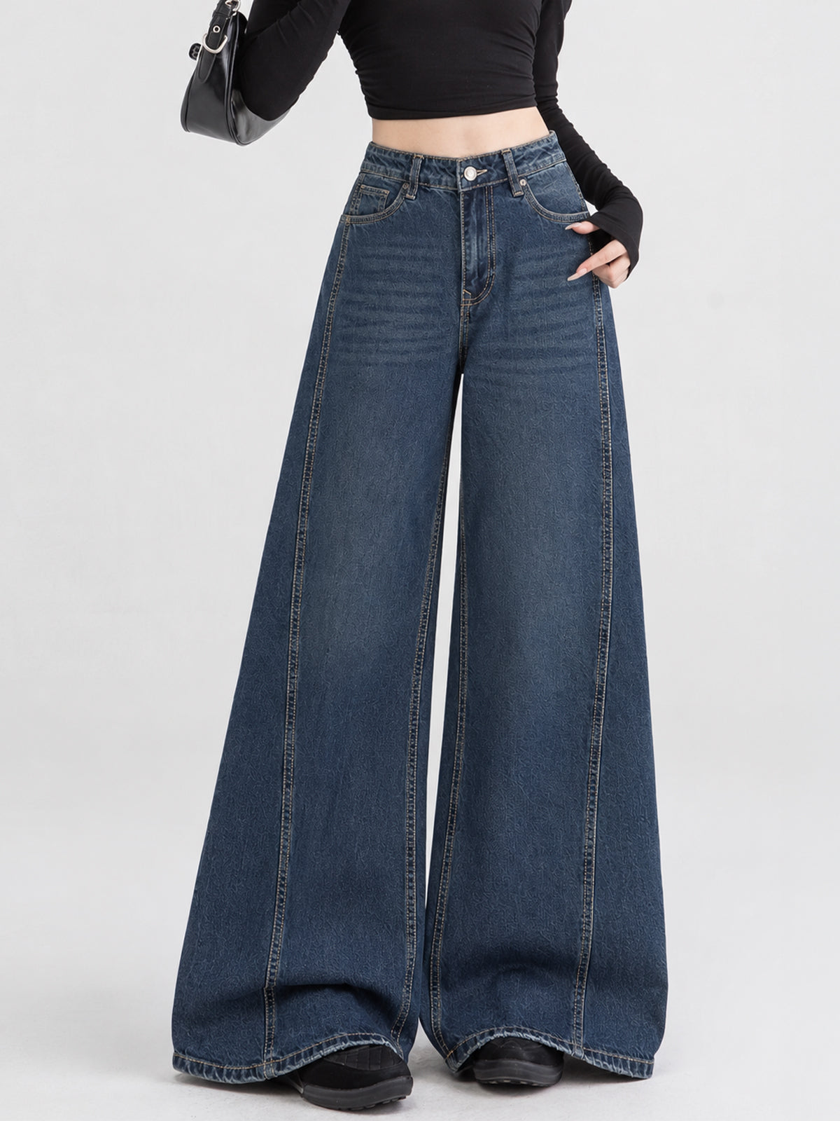True Blue Side Panelled Ultra Wide Leg Jeans