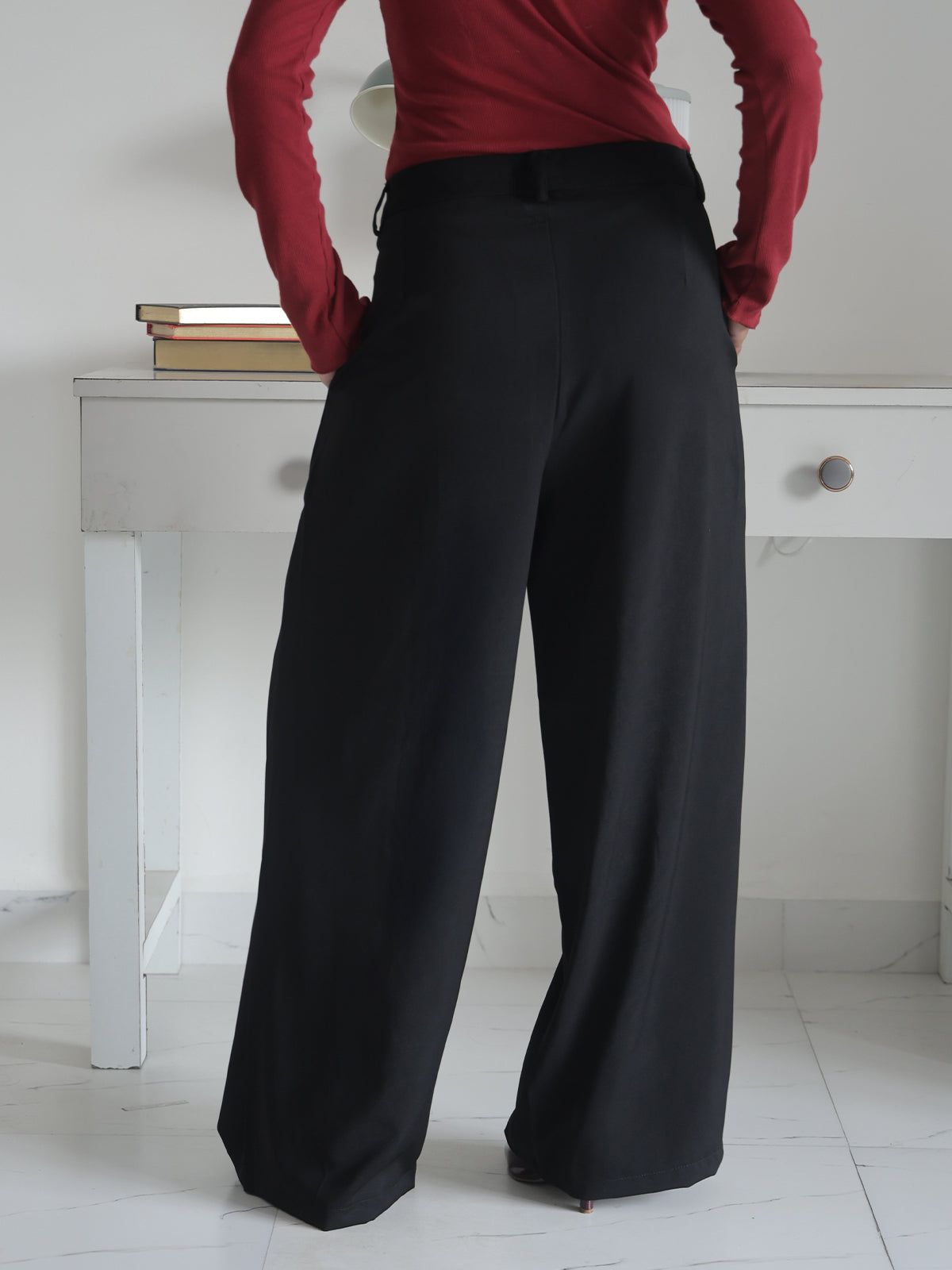 Black Pleated Wide Leg Korean Pants
