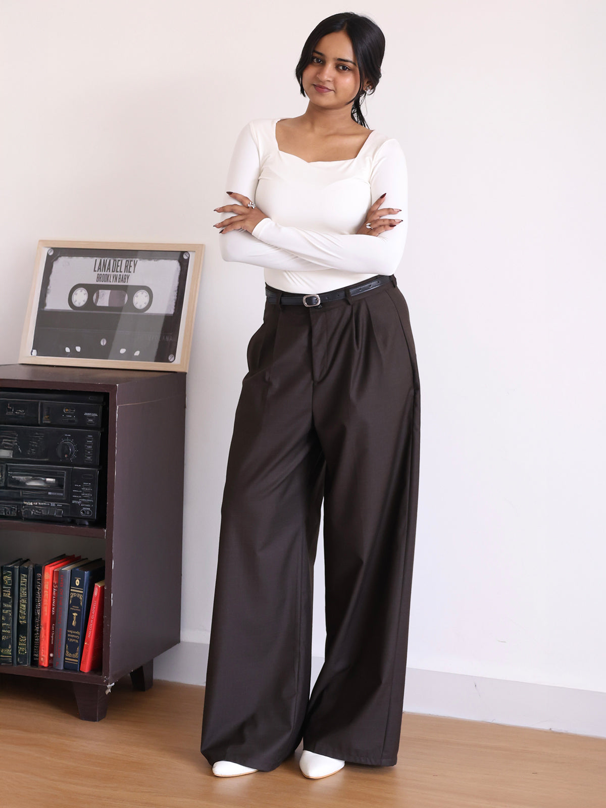 Espresso Brown Belted Wide Leg Korean Pant