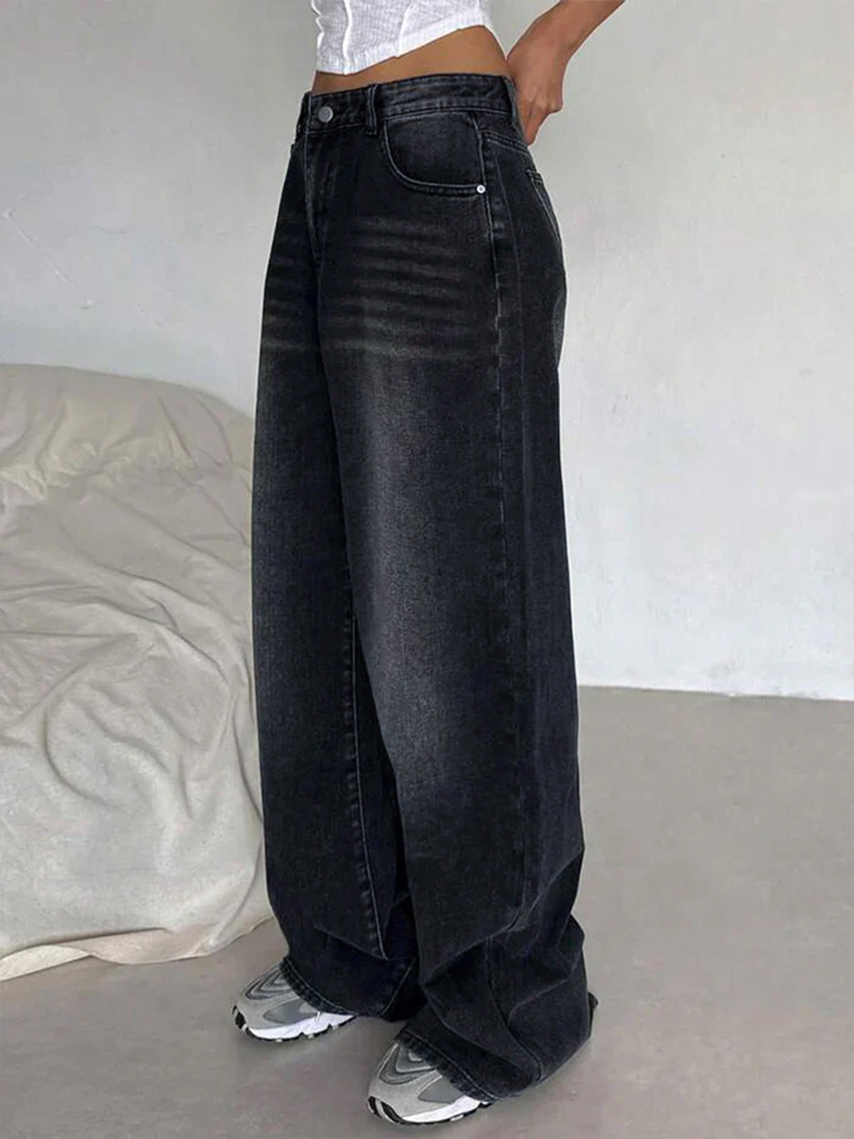 Retro Black Washed Super Wide Leg Jeans