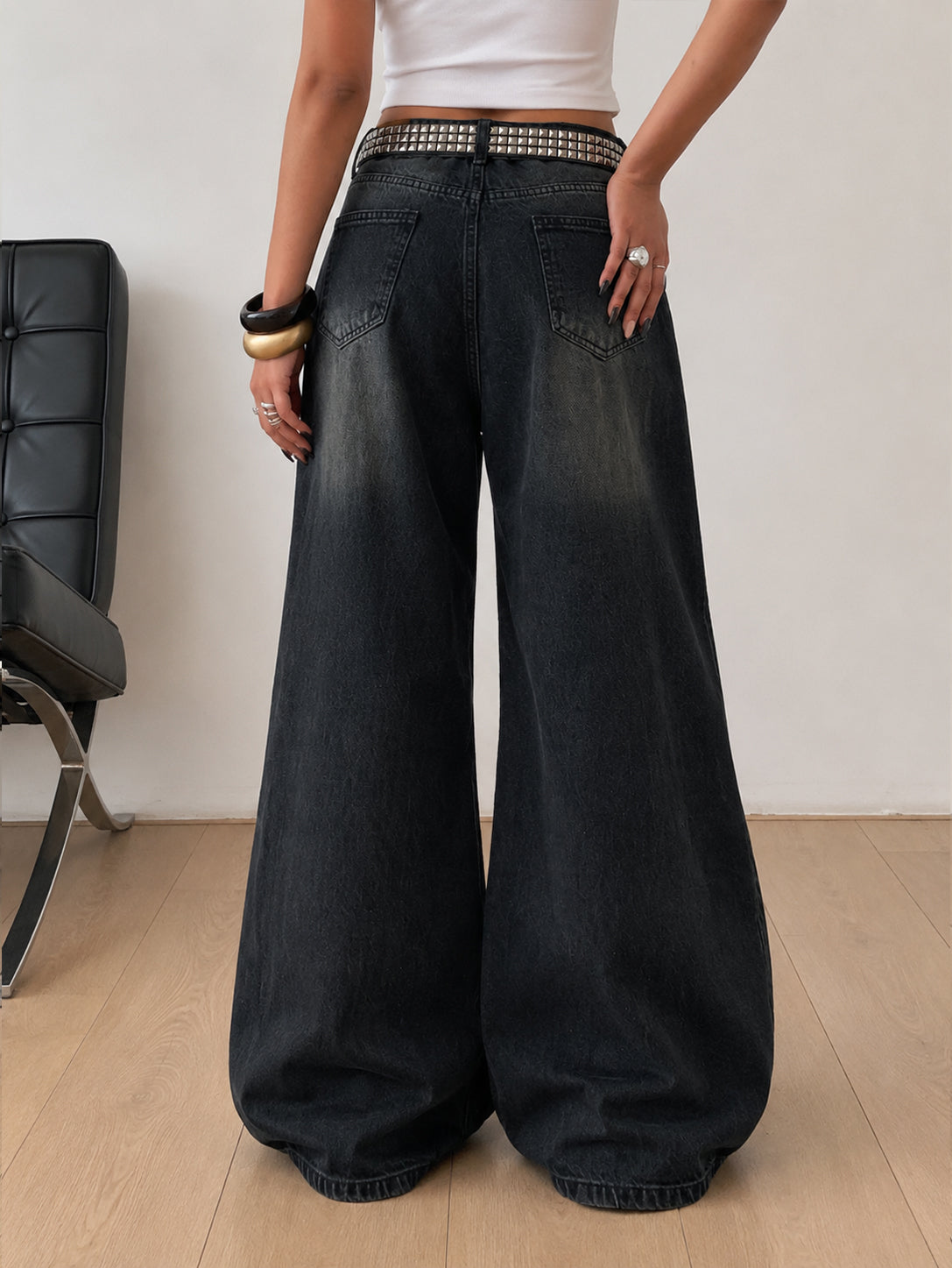 Grunge Black Washed Ultra Wide Leg Jeans