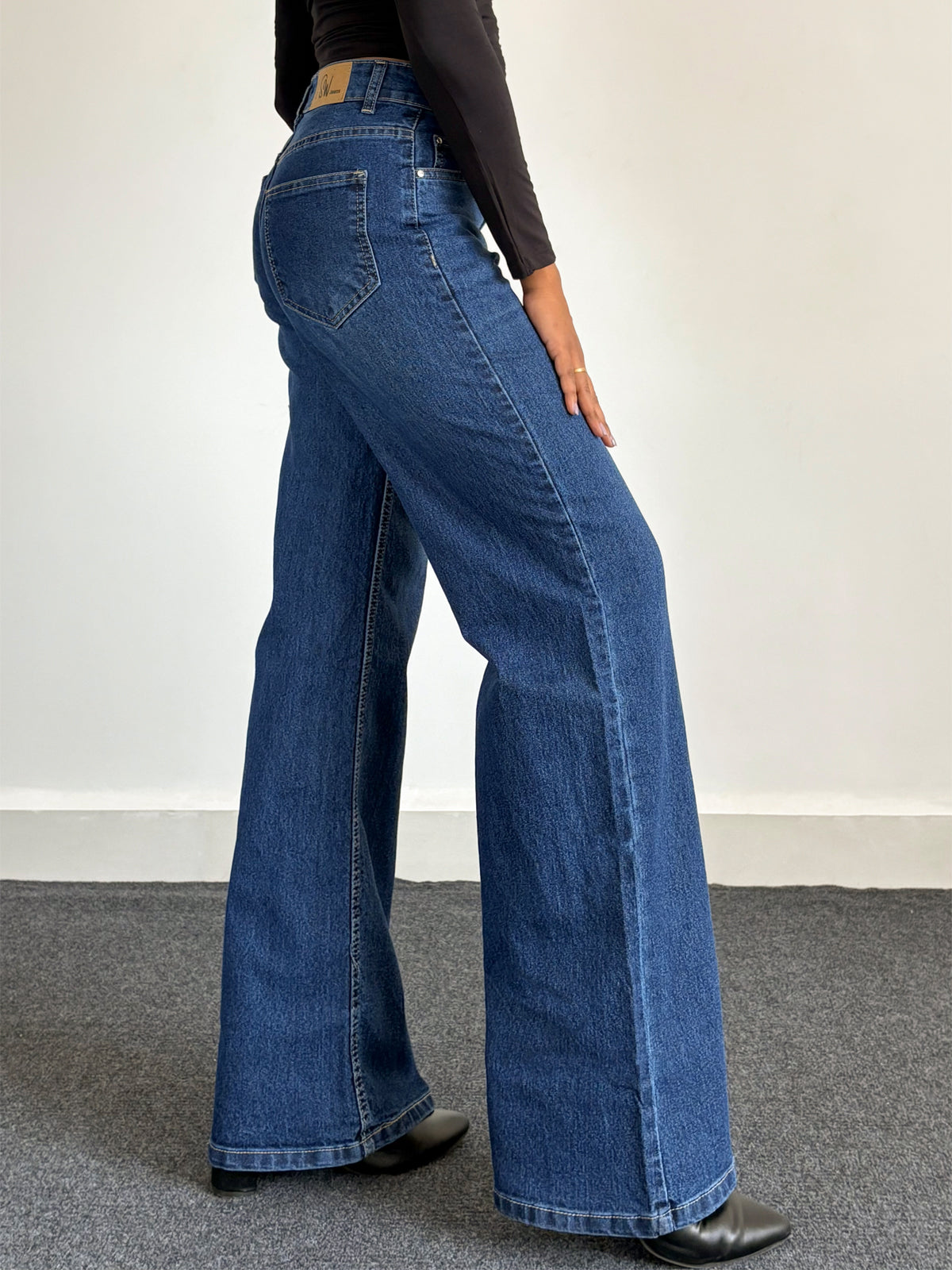 Luxe Midnight Blue Cat Whisker Stretchable Super Wide Leg Jeans