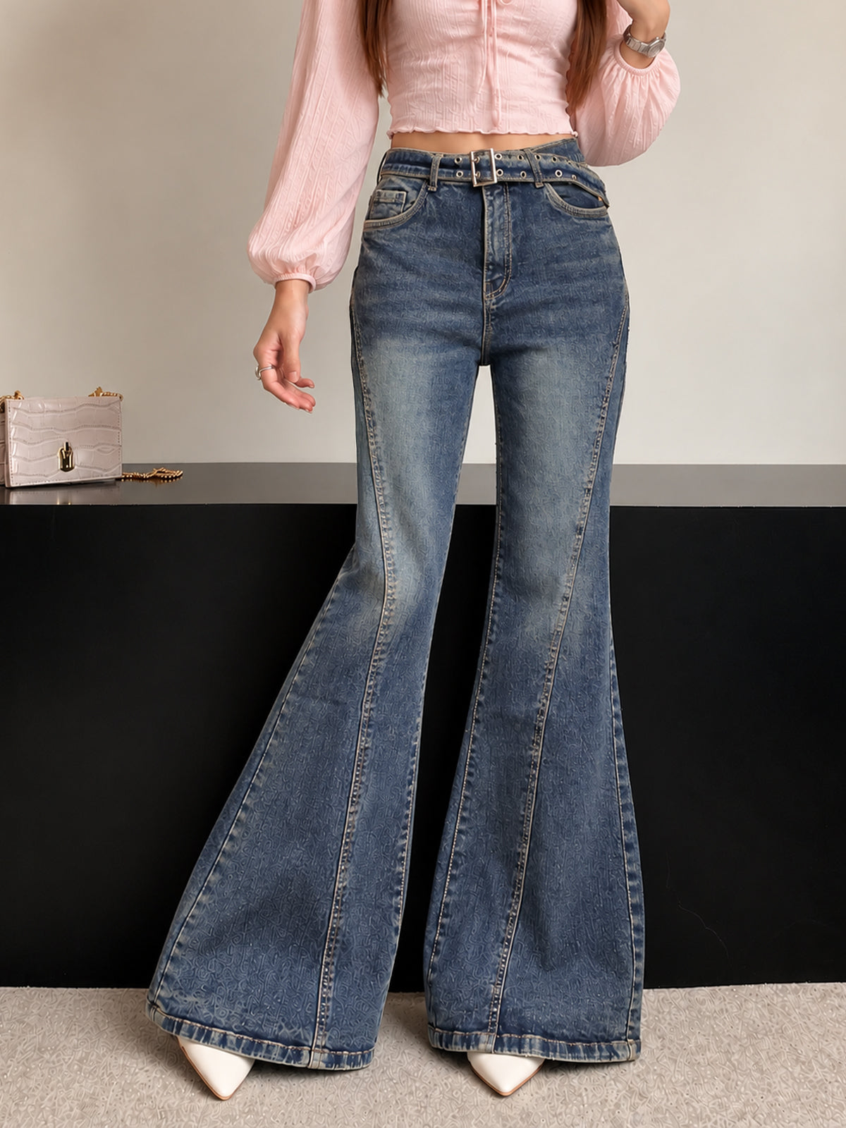 Breeze Blue Belted Bootcut Jeans
