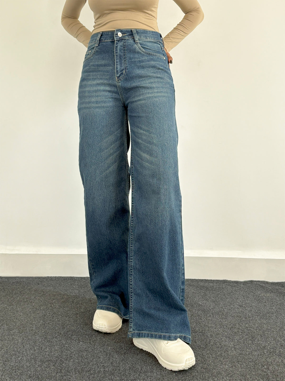 Luxe Vintage Aqua Blue Cat Whisker Stretchable Super Wide Leg Jeans