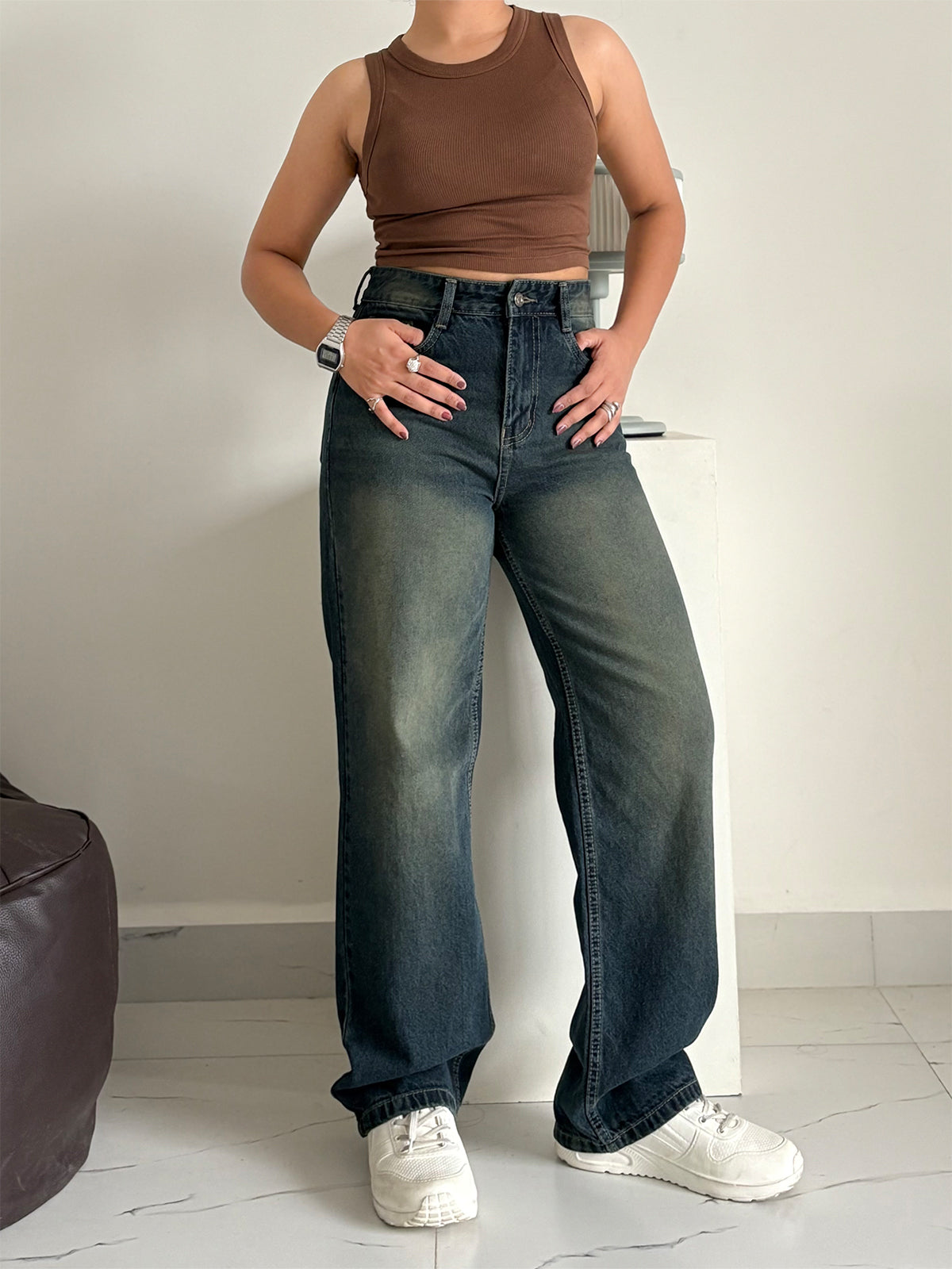 Vintage Green Tinted Straight Fit Jeans