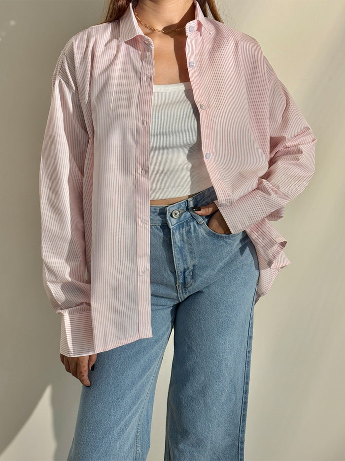 Women's Knitted White & Pink Striped Drop Shoulder Pullover Top