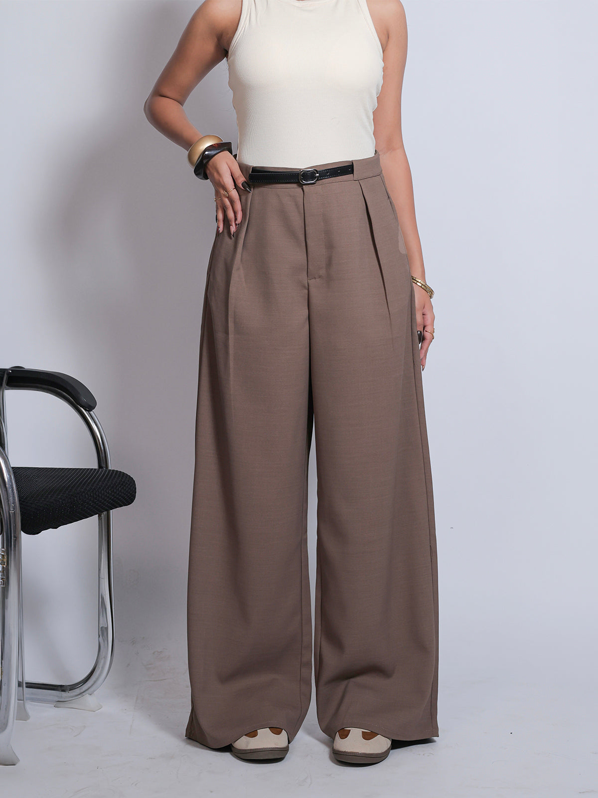 Coffee Brown Belted Korean Pant