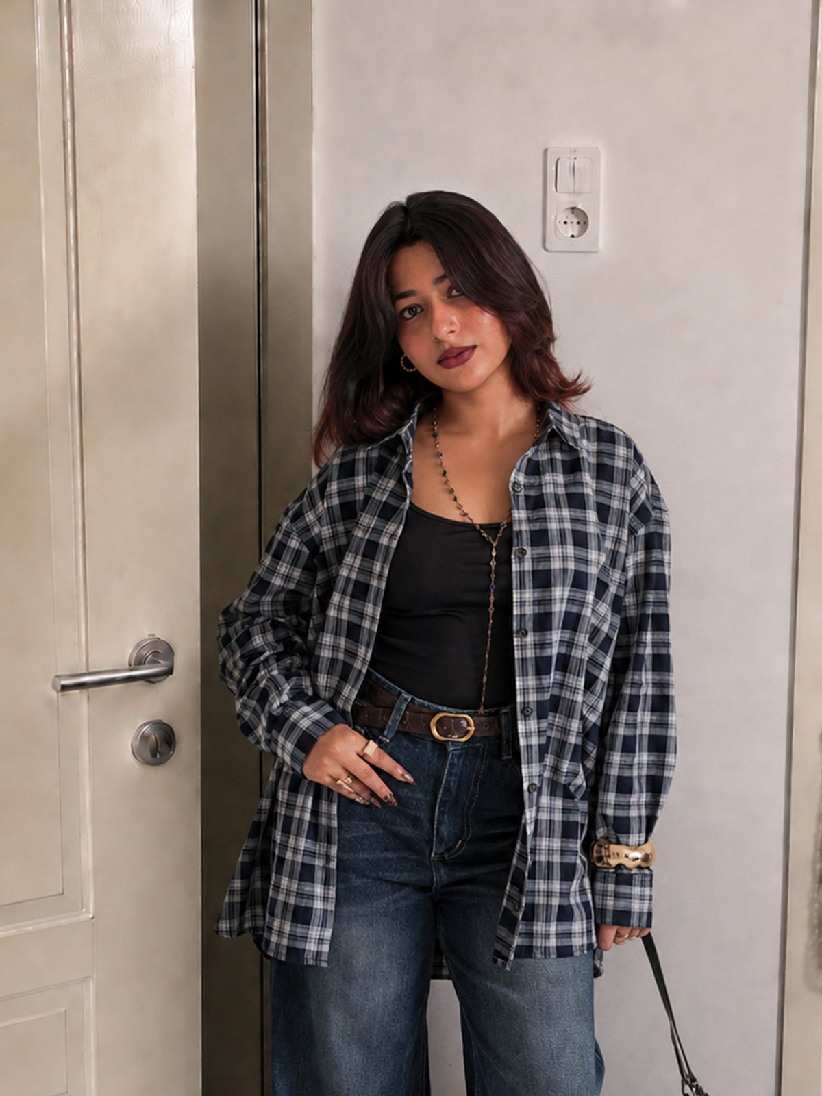 Oxford Blue Plaid Oversized Shirt