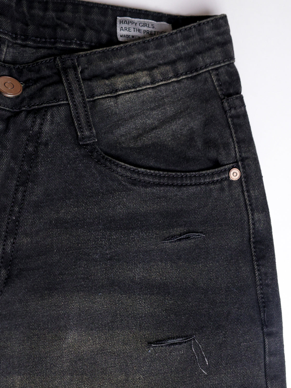 Rustic Black Tinted Ripped Wide Leg Jeans