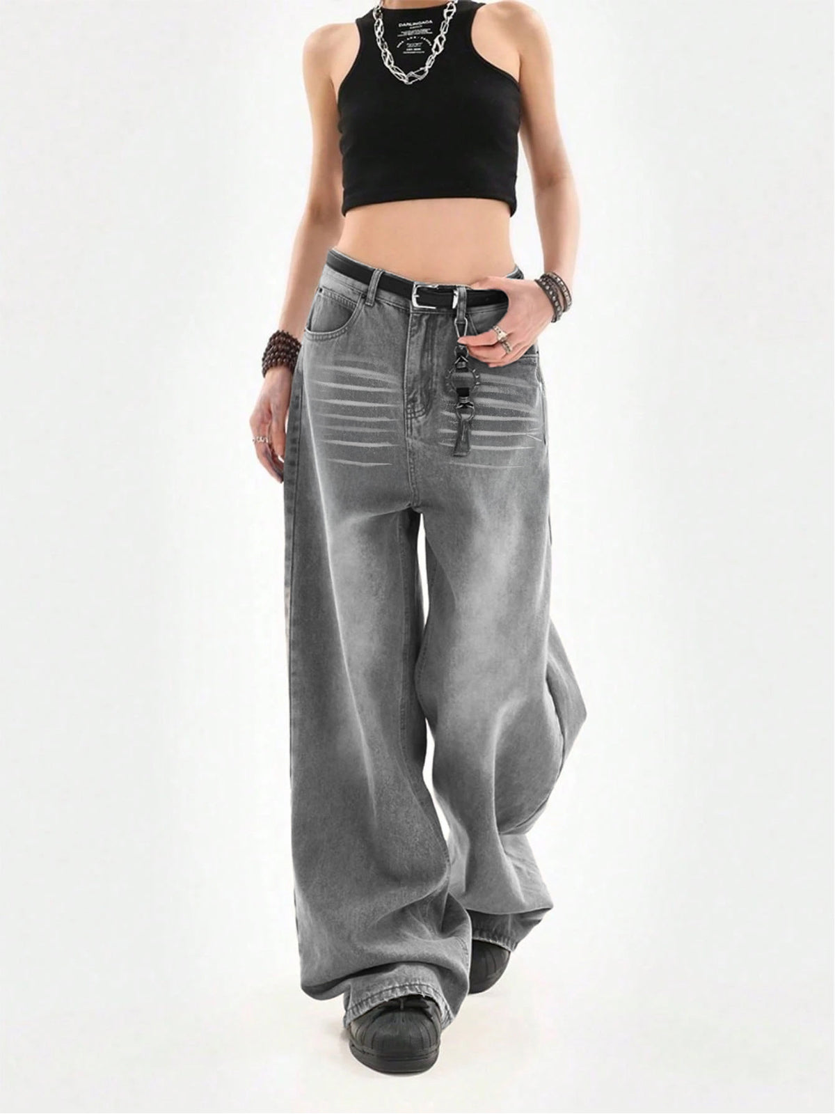 Slate Grey Washed Y2K Super Wide Leg Jeans
